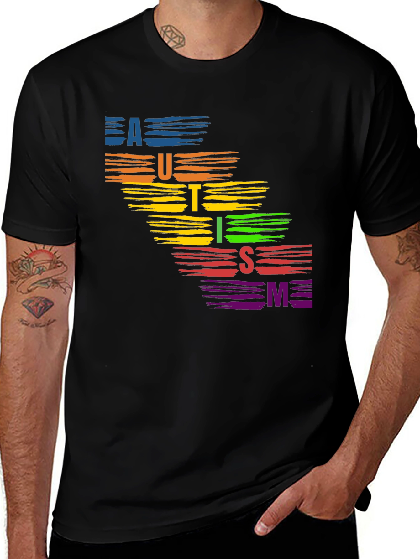 Autism Awareness Rainbow Brush Stroke T-Shirt