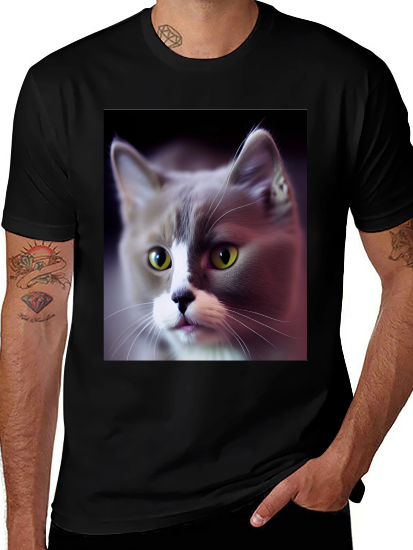 Variant 4 of Cat Graphic Black T-Shirt