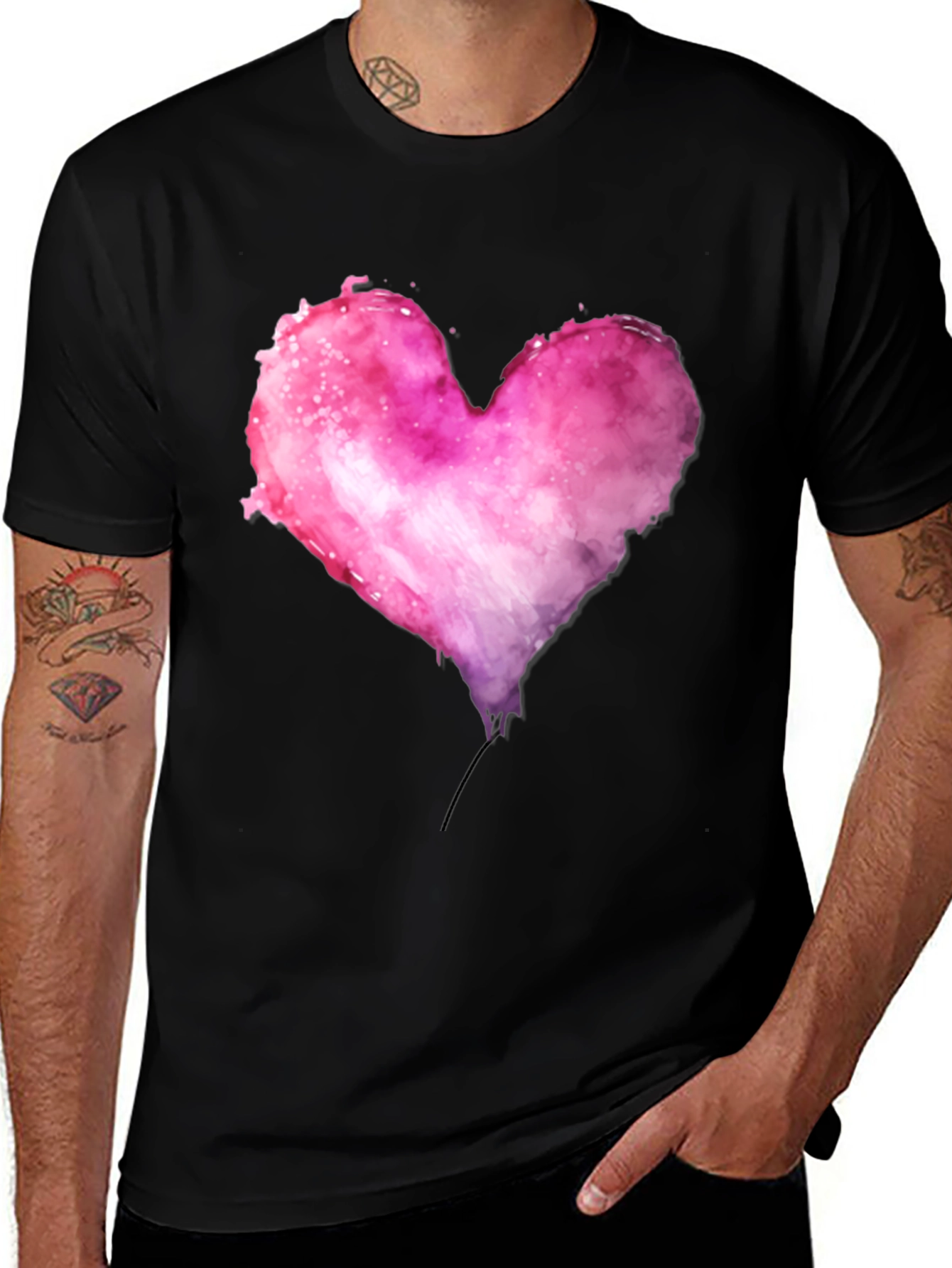 Variant 20 of Watercolor Heart Graphic Black T-Shirt