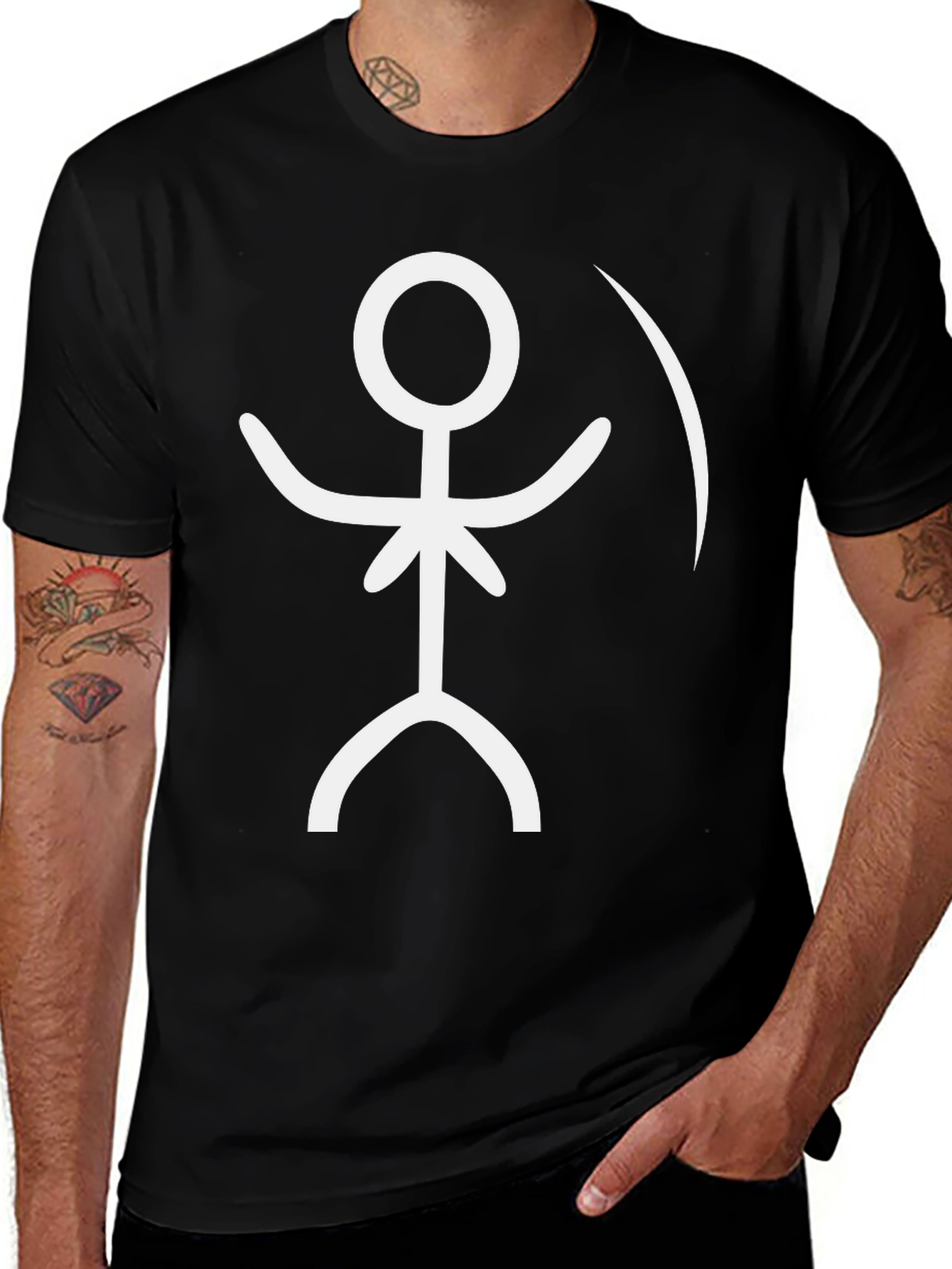 Stick Figure Warrior Black T-Shirt - Unique Graphic Tee