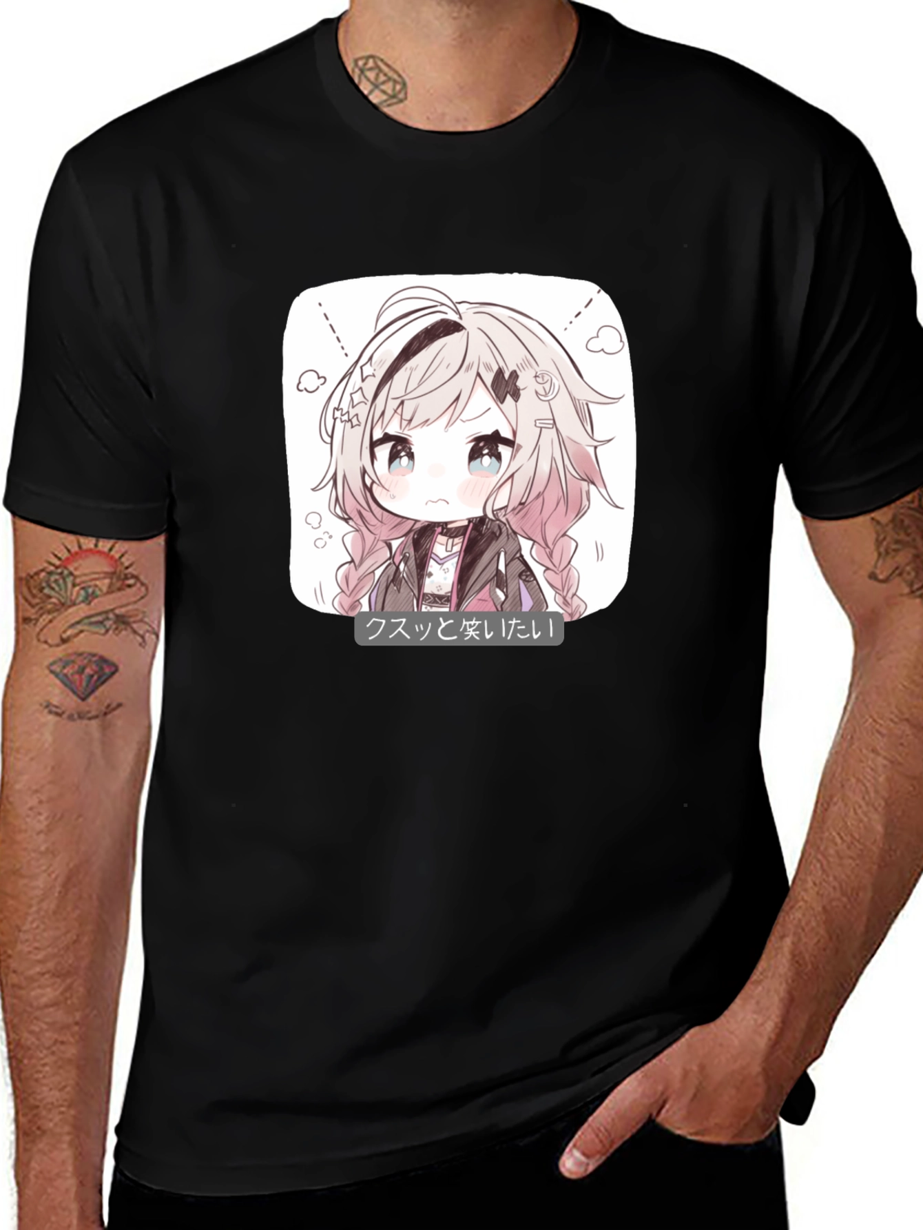 Variant 5 of Anime Girl Graphic Print Black T-Shirt