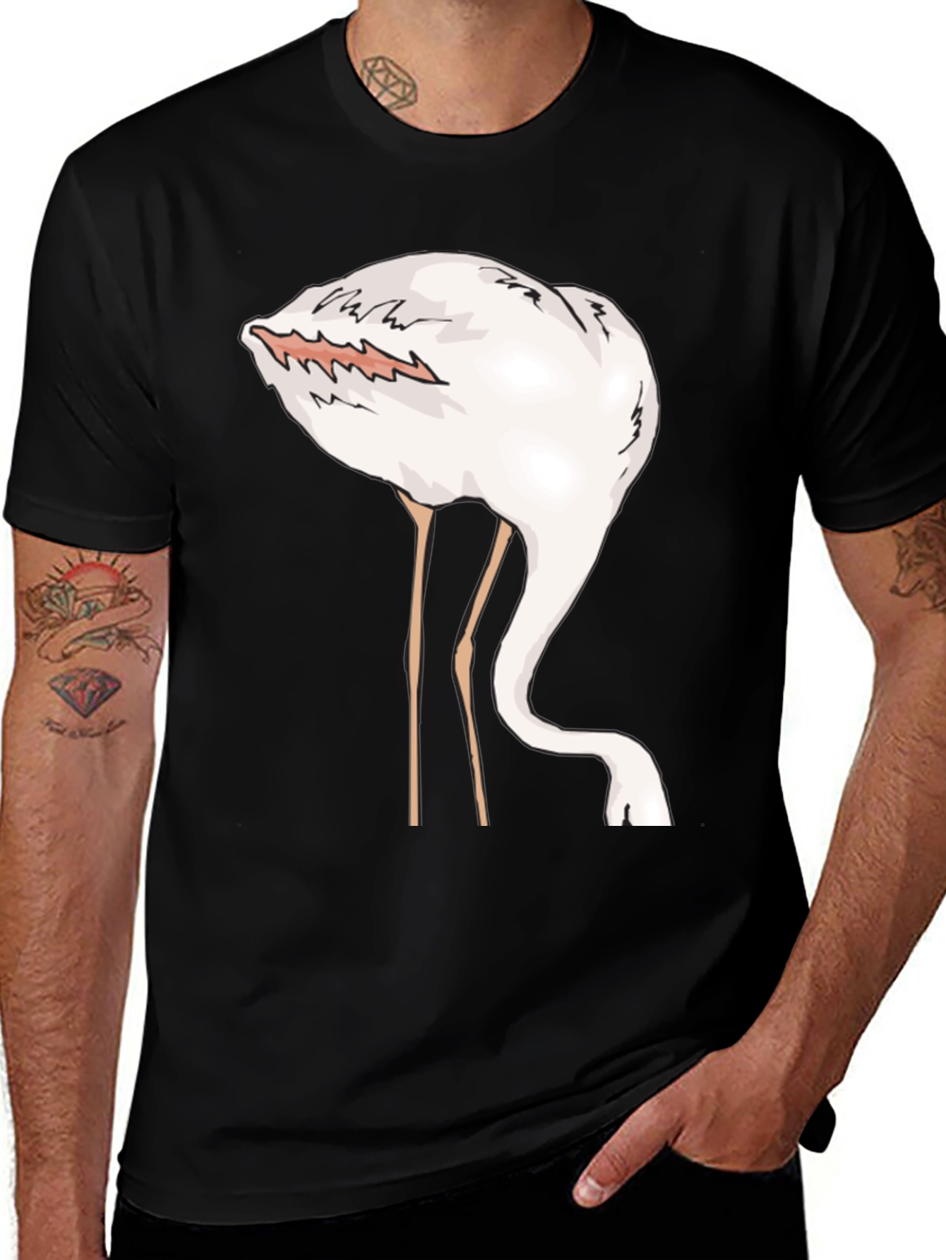 Black Funny Flamingo Head in Sand Graphic T-Shirt main image