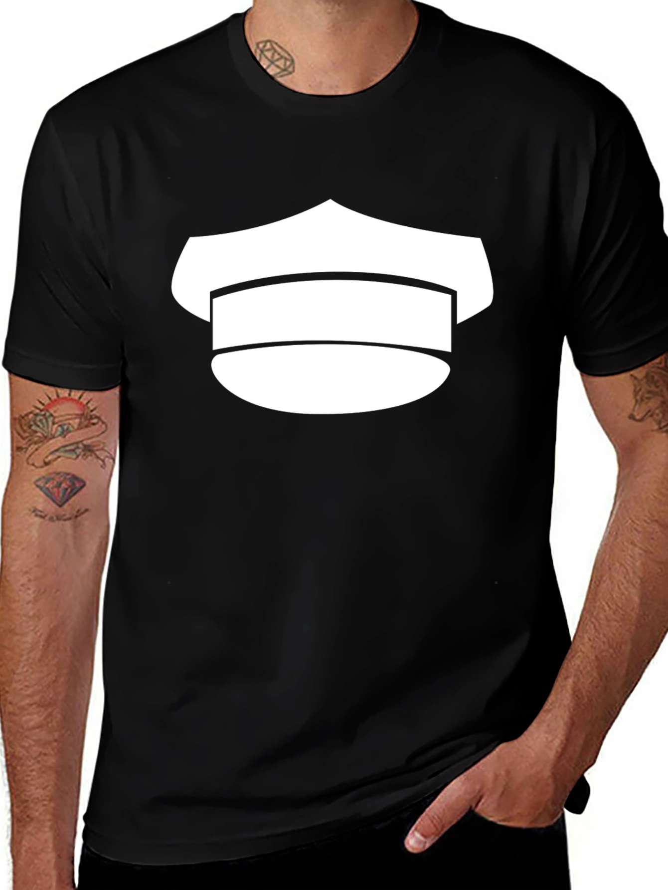 Variant 20 of Black Tee with White Hat Graphic