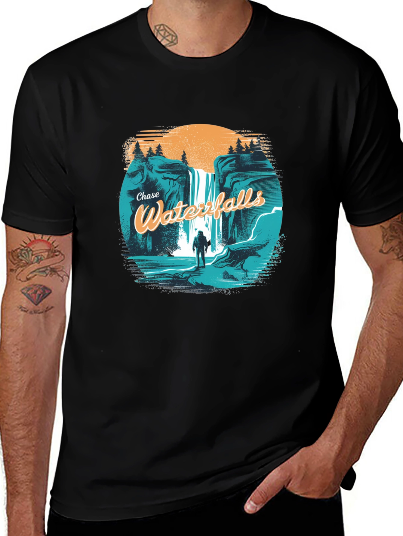 Variant 15 of Chase Waterfalls Graphic Tee - Black Cotton T-Shirt