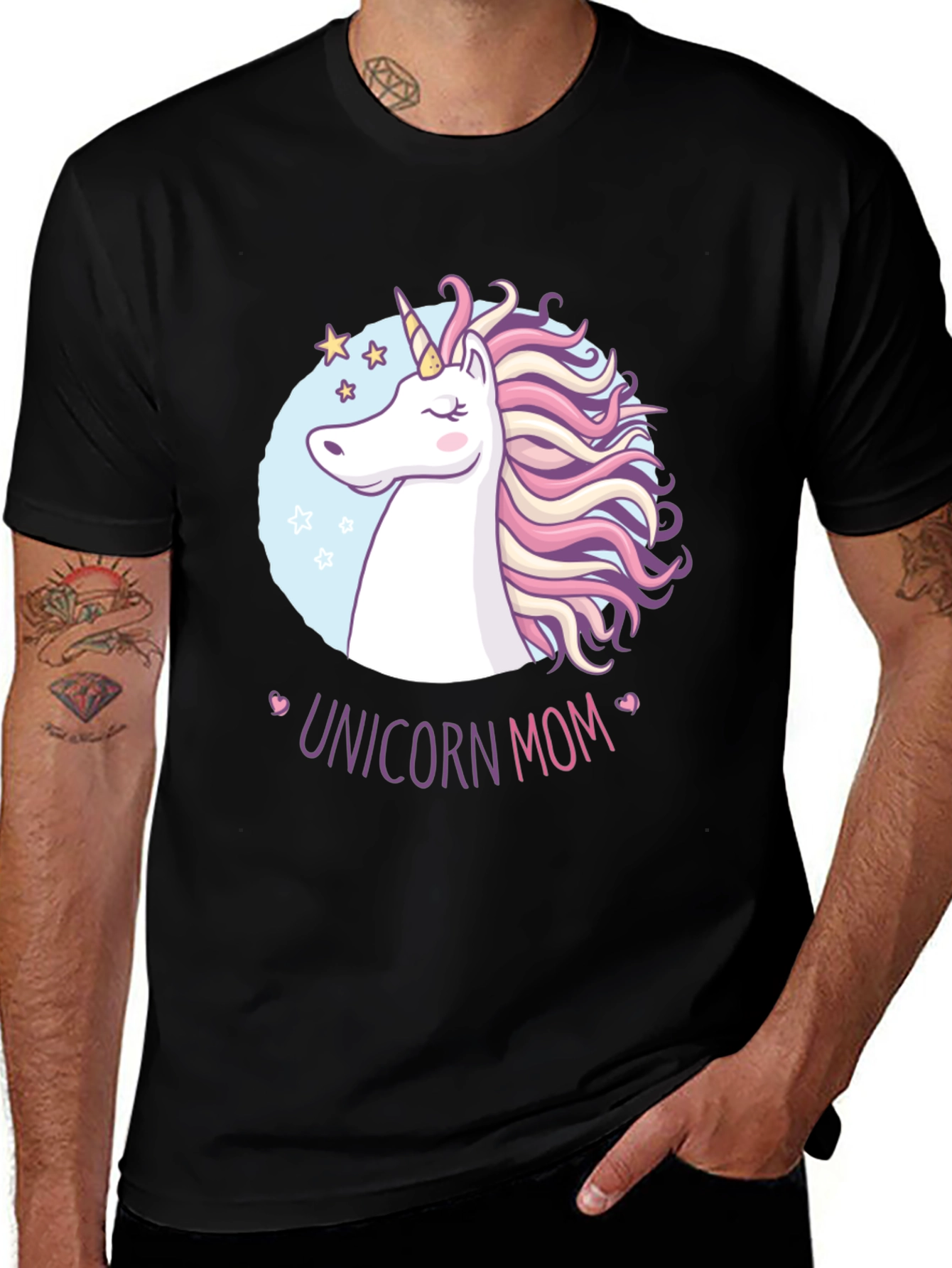 Variant 10 of Unicorn Mom Graphic Tee - Black Cotton Shirt