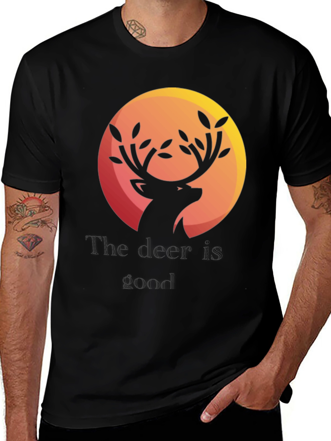 Variant 15 of Deer Graphic Print Black T-Shirt