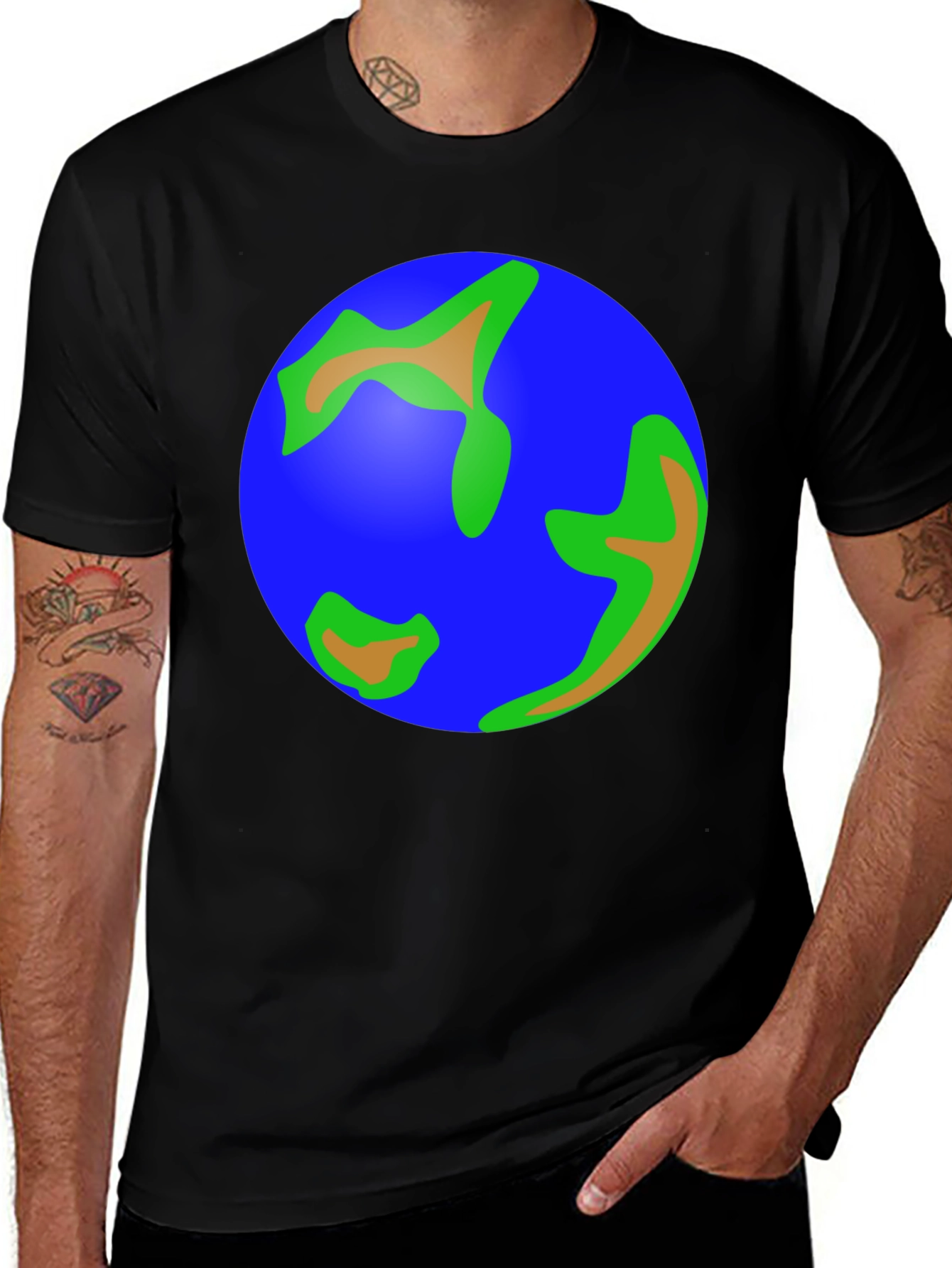 Earth Graphic Tee - Black Cotton T-Shirt