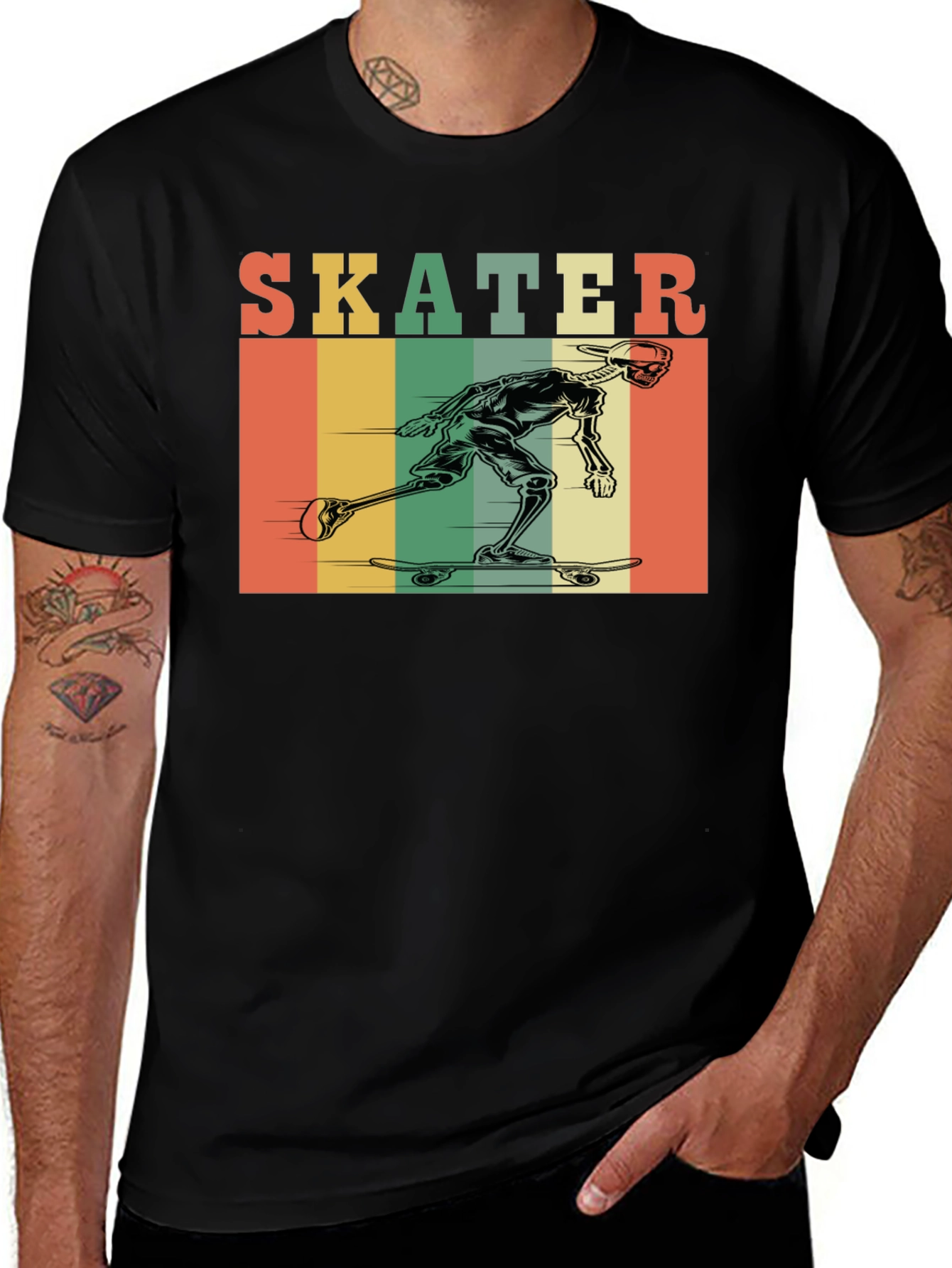 Variant 14 of Skater Skeleton Graphic Tee - Retro Style Black T-Shirt