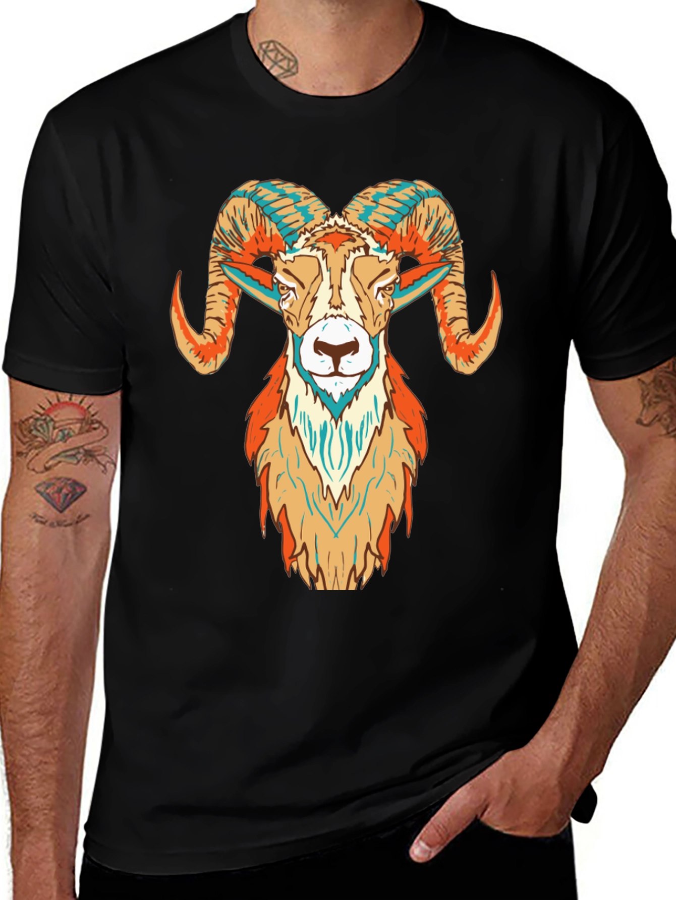 Variant 17 of Ram Graphic Print Tee - Stylish Animal Design T-Shirt