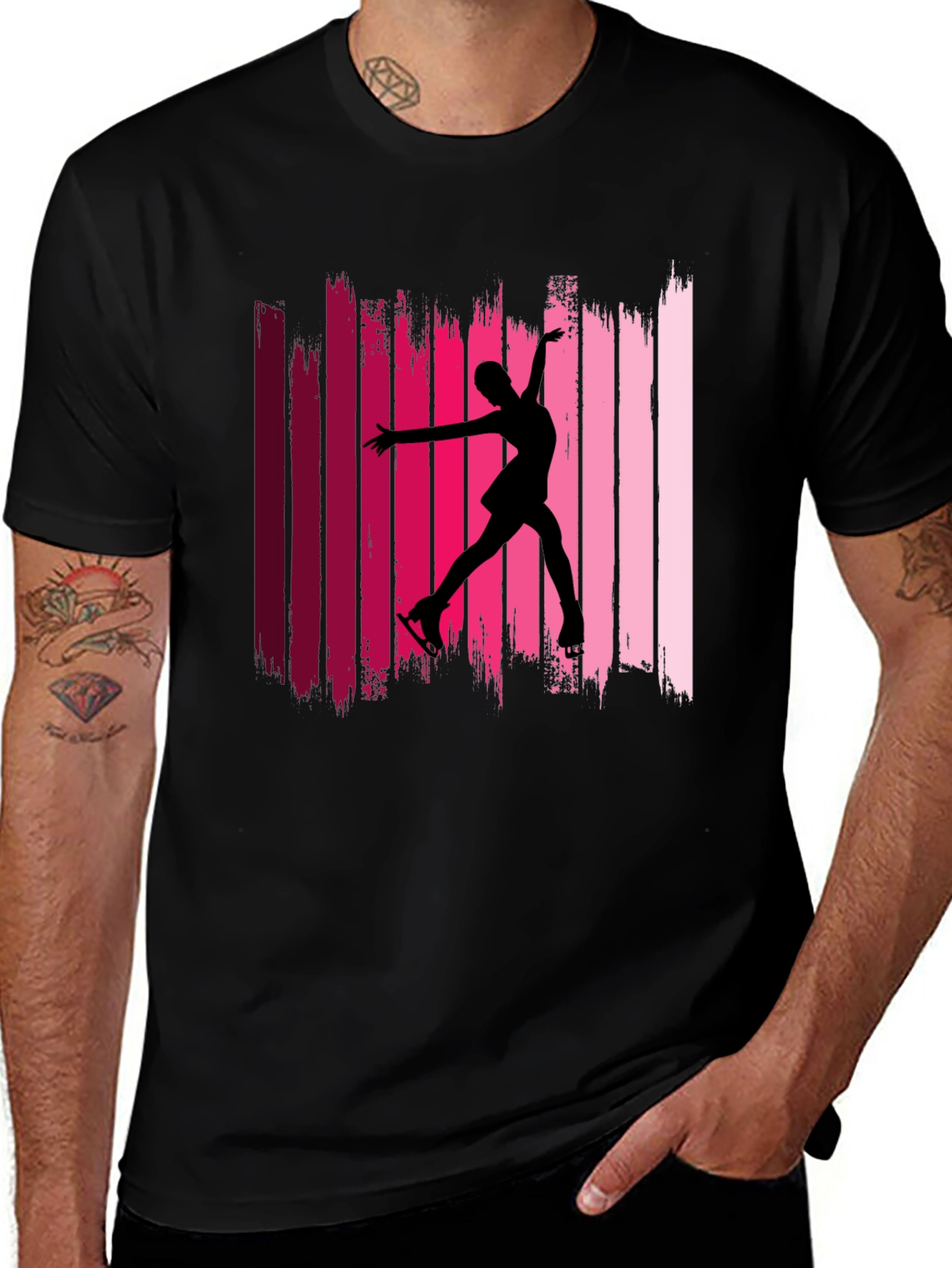 Variant 16 of Figure Skating Graphic Tee - Pink Vertical Stripes