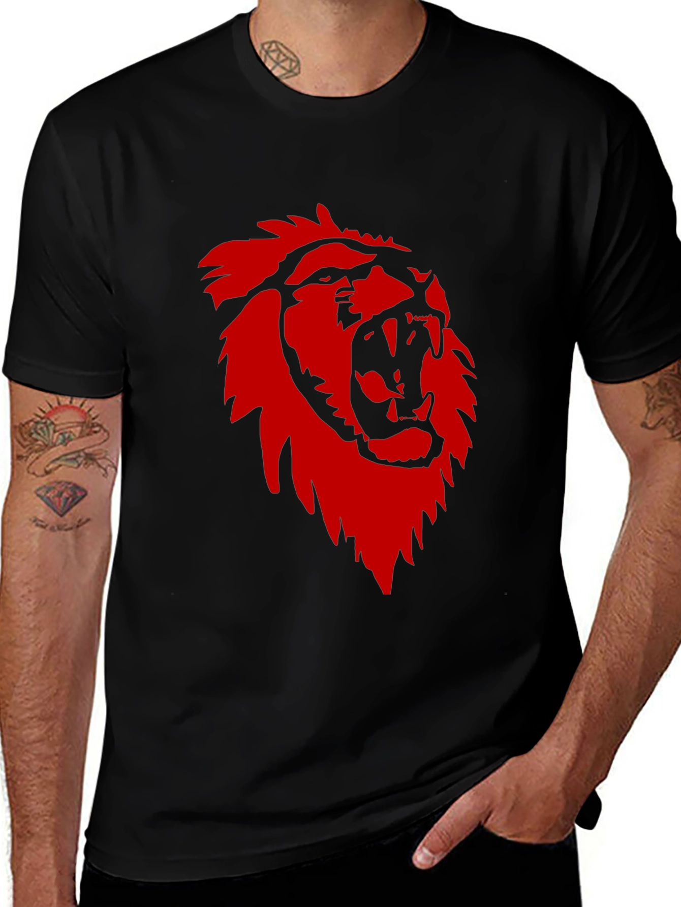 Variant 3 of Bold Lion Graphic Tee - Black Cotton Crew Neck T-Shirt
