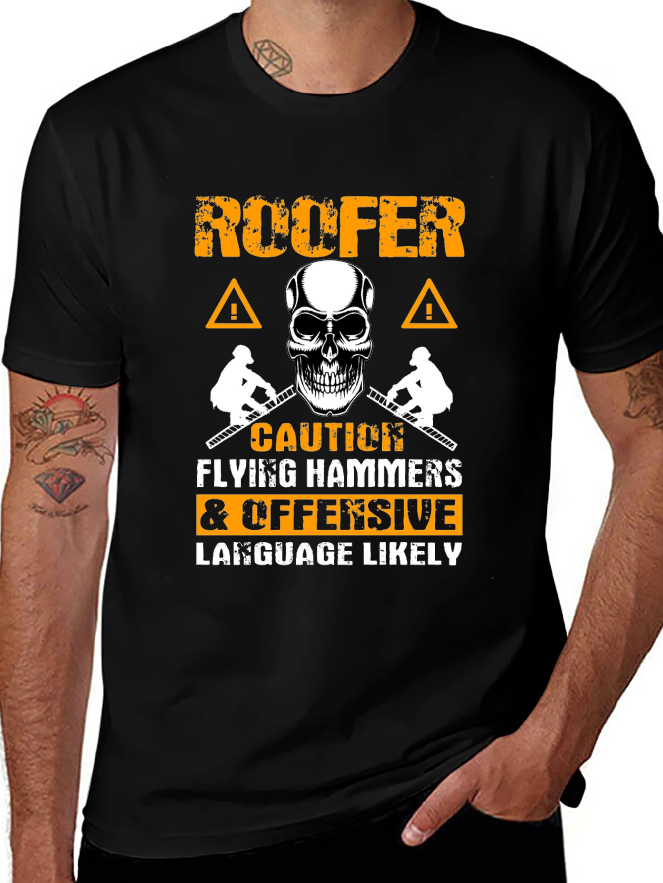 Roofer Caution Flying Hammers T-Shirt