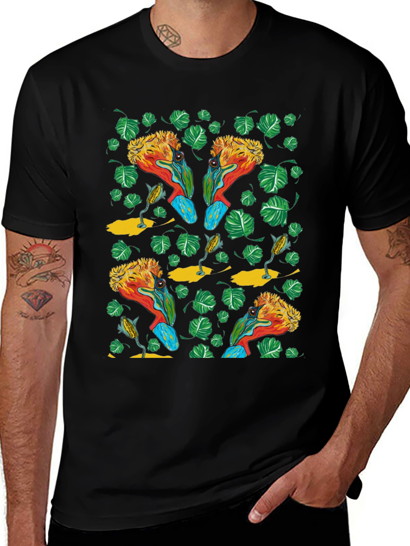 Variant 17 of Tropical Bird Print T-Shirt - Unique Design