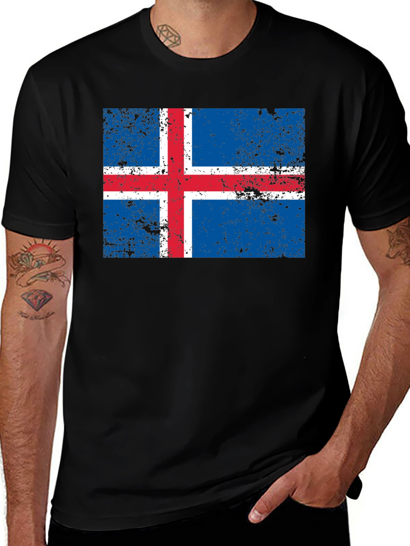 Iceland Flag Grunge Black T-Shirt