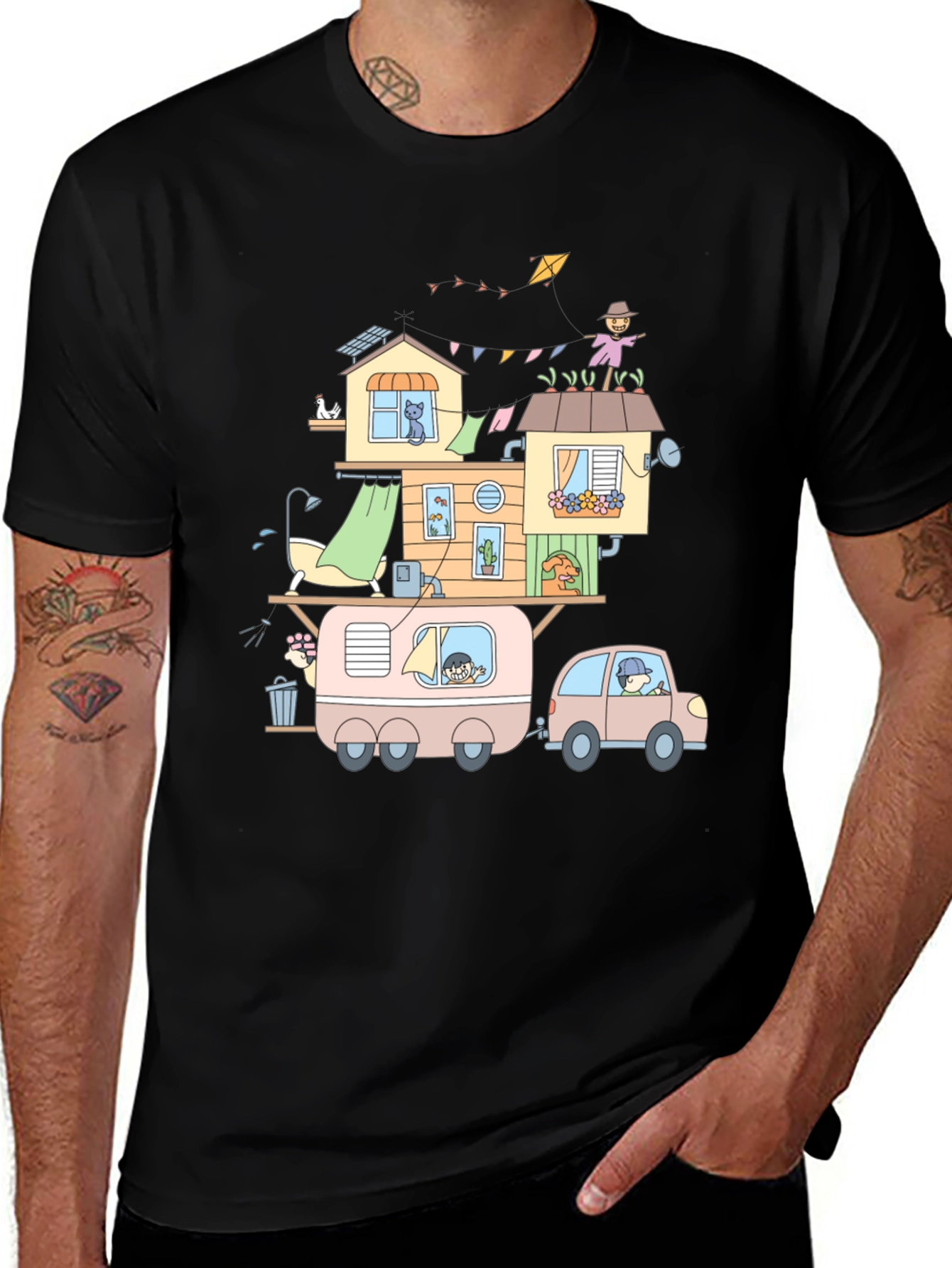 Variant 16 of Cartoon Mobile Home Black T-Shirt