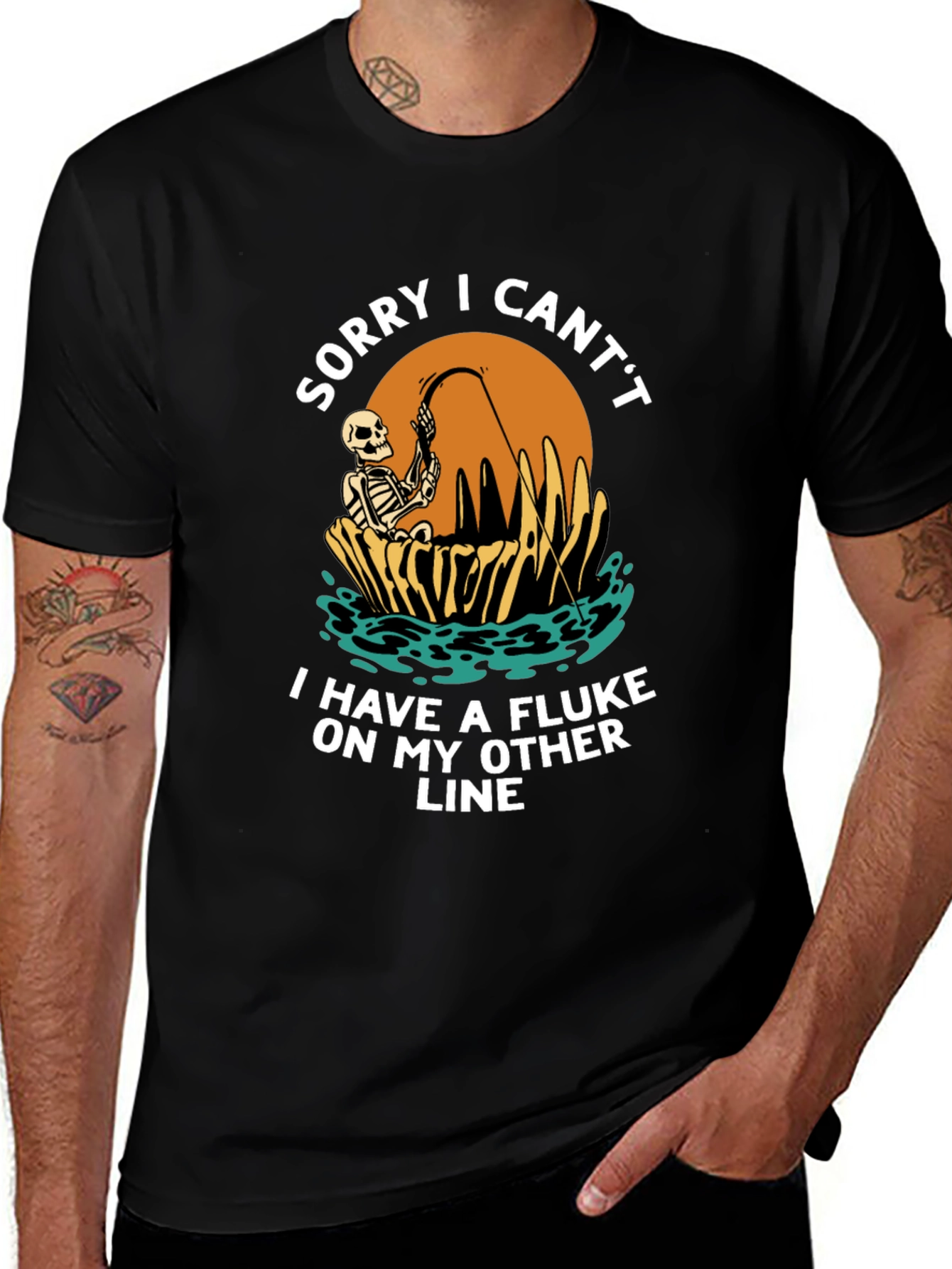 Variant 3 of Funny Fishing Skeleton T-Shirt - Sorry I Can't
