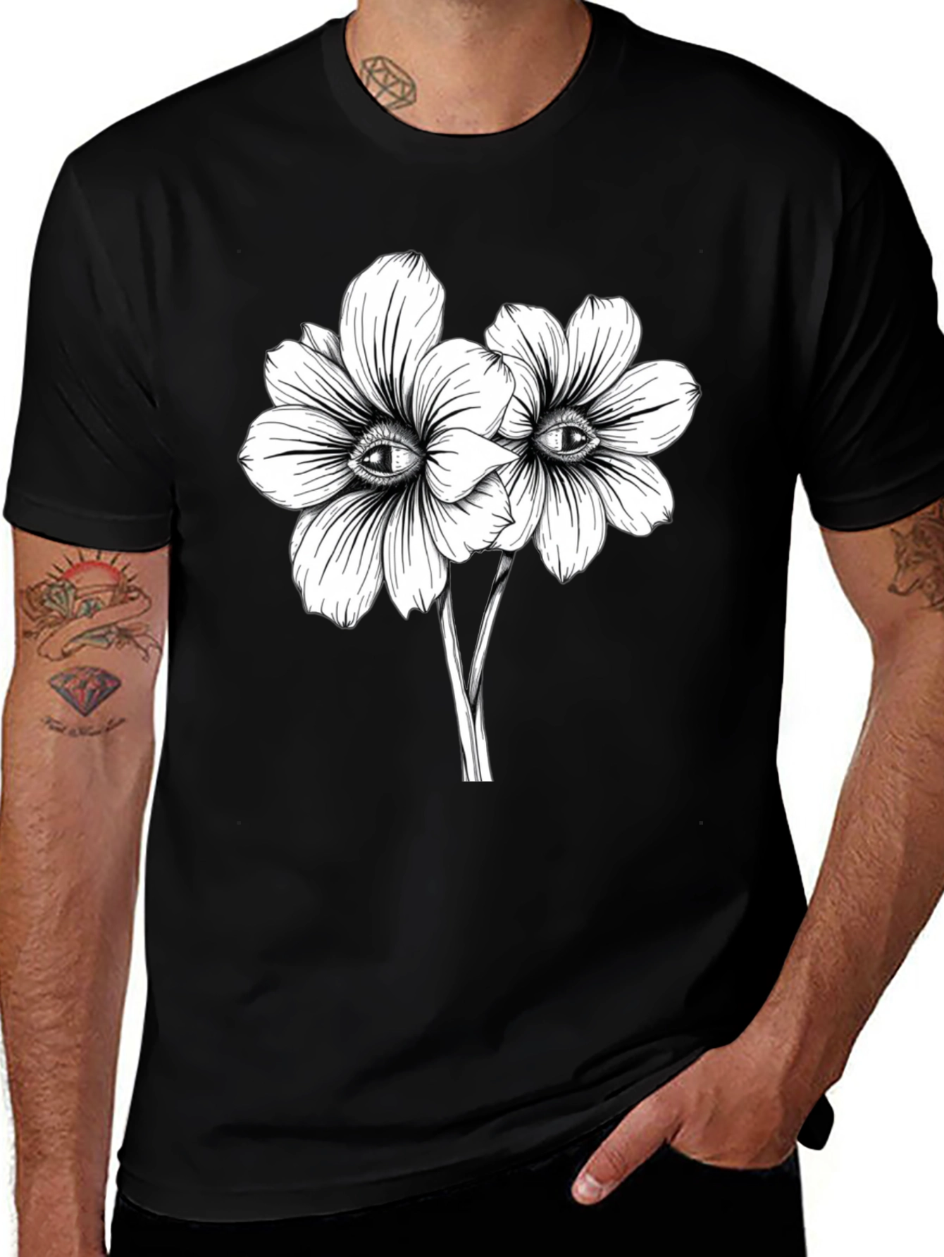 Variant 7 of Eye Flower Graphic T-Shirt - Unique Black Tee