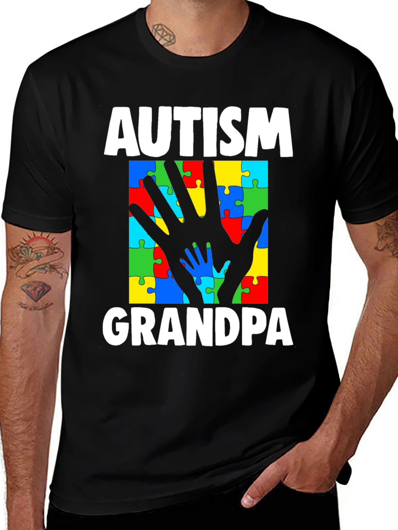 Variant 18 of Autism Grandpa Puzzle Piece Hands T-Shirt