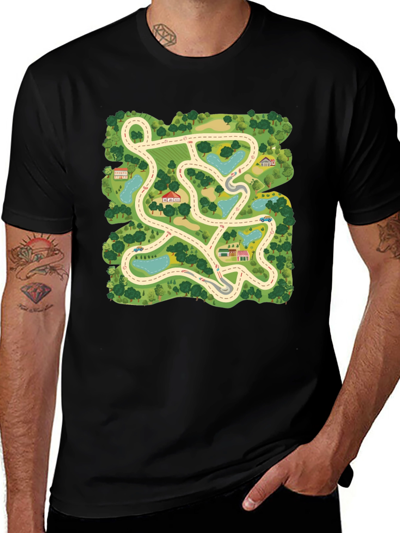 Variant 5 of Road Map Graphic T-Shirt - Unique Design
