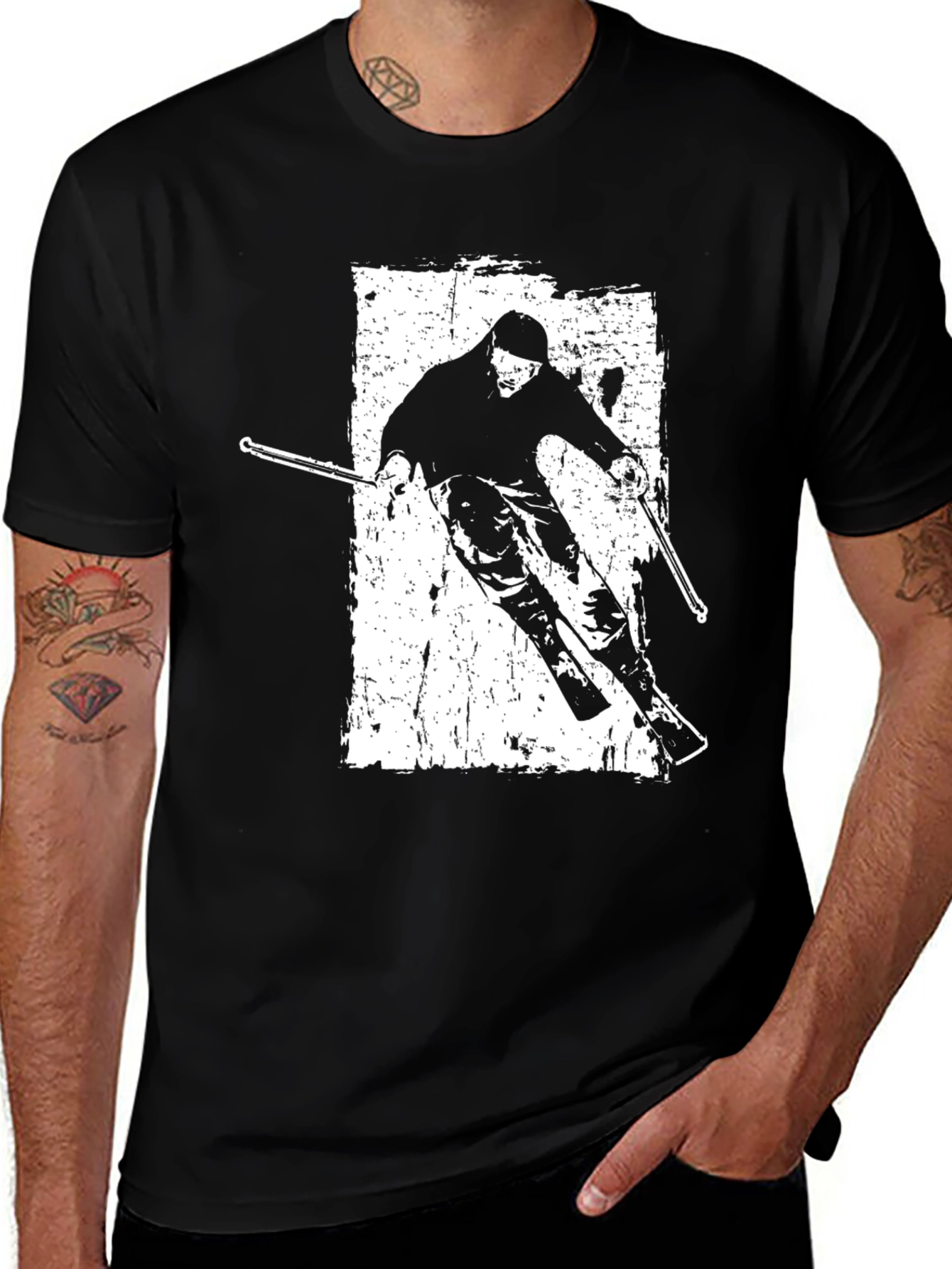 Variant 17 of Skiing T-Shirt - Retro Style Black Tee