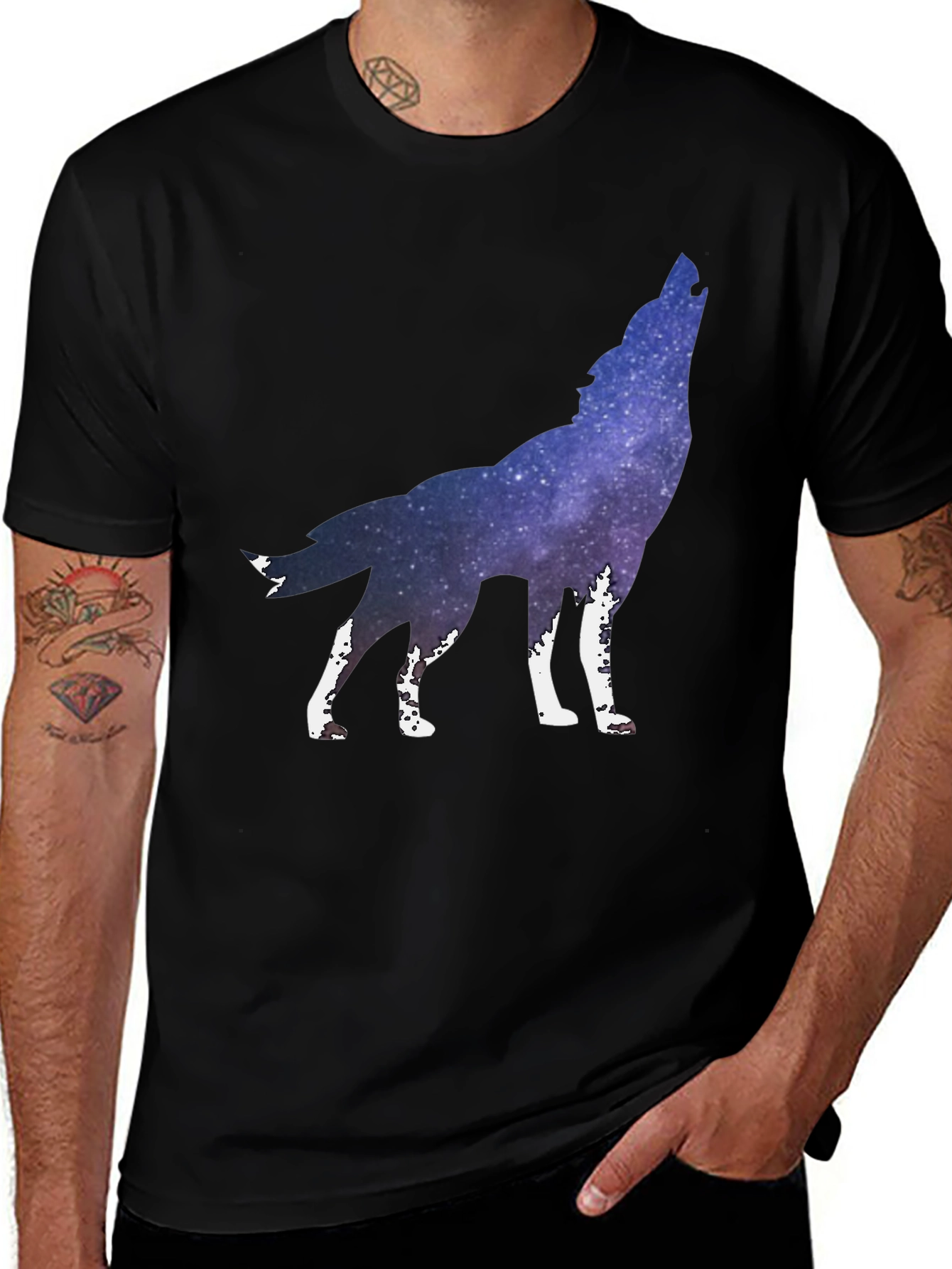 Variant 15 of Galaxy Wolf Howl Graphic Tee - Soft Black Cotton