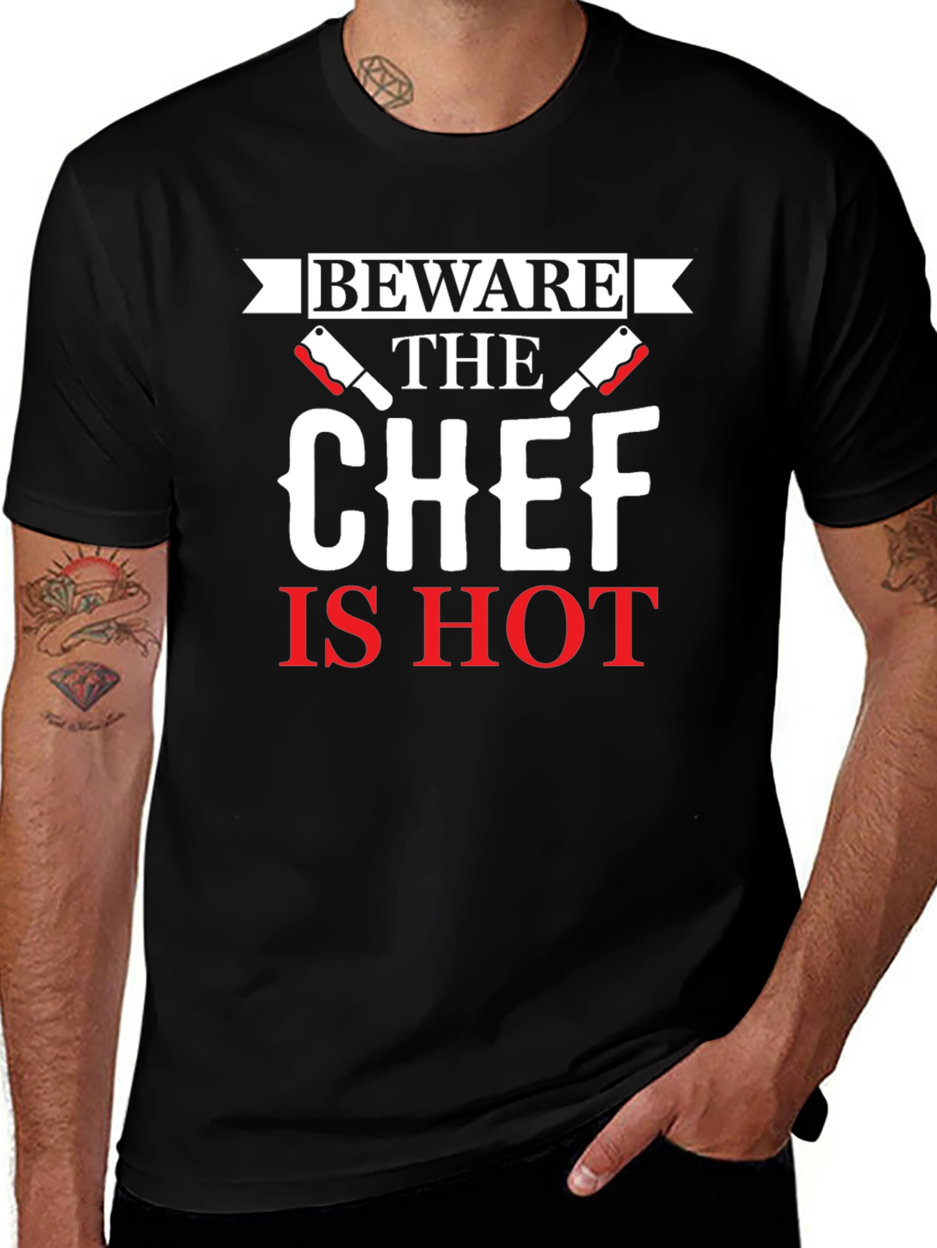 Black Beware the Chef Is Hot Graphic T-Shirt main image