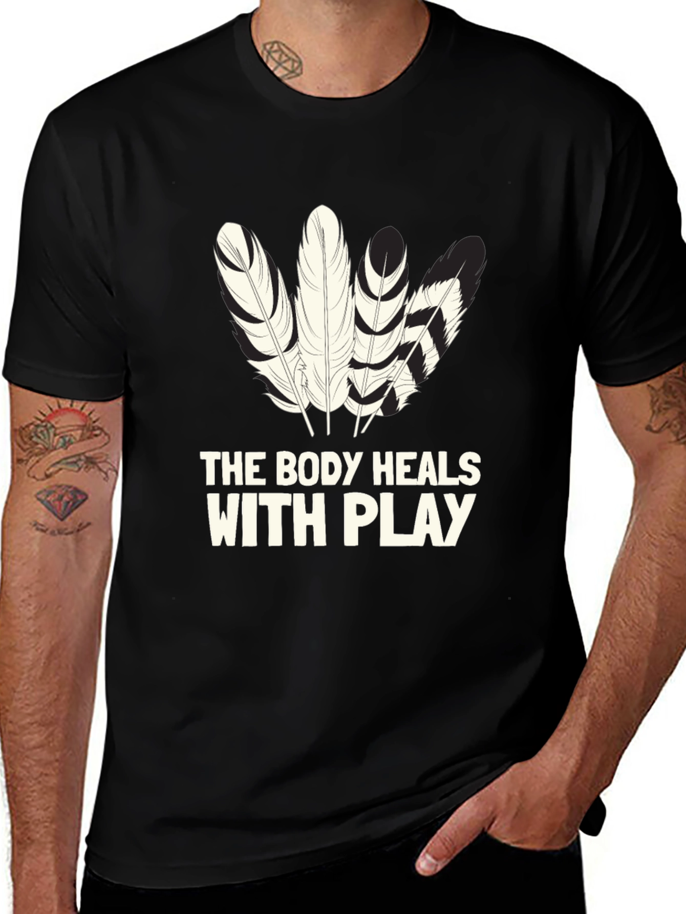 Variant 19 of Feather Graphic Tee - "The Body Heals With Play" T-Shirt