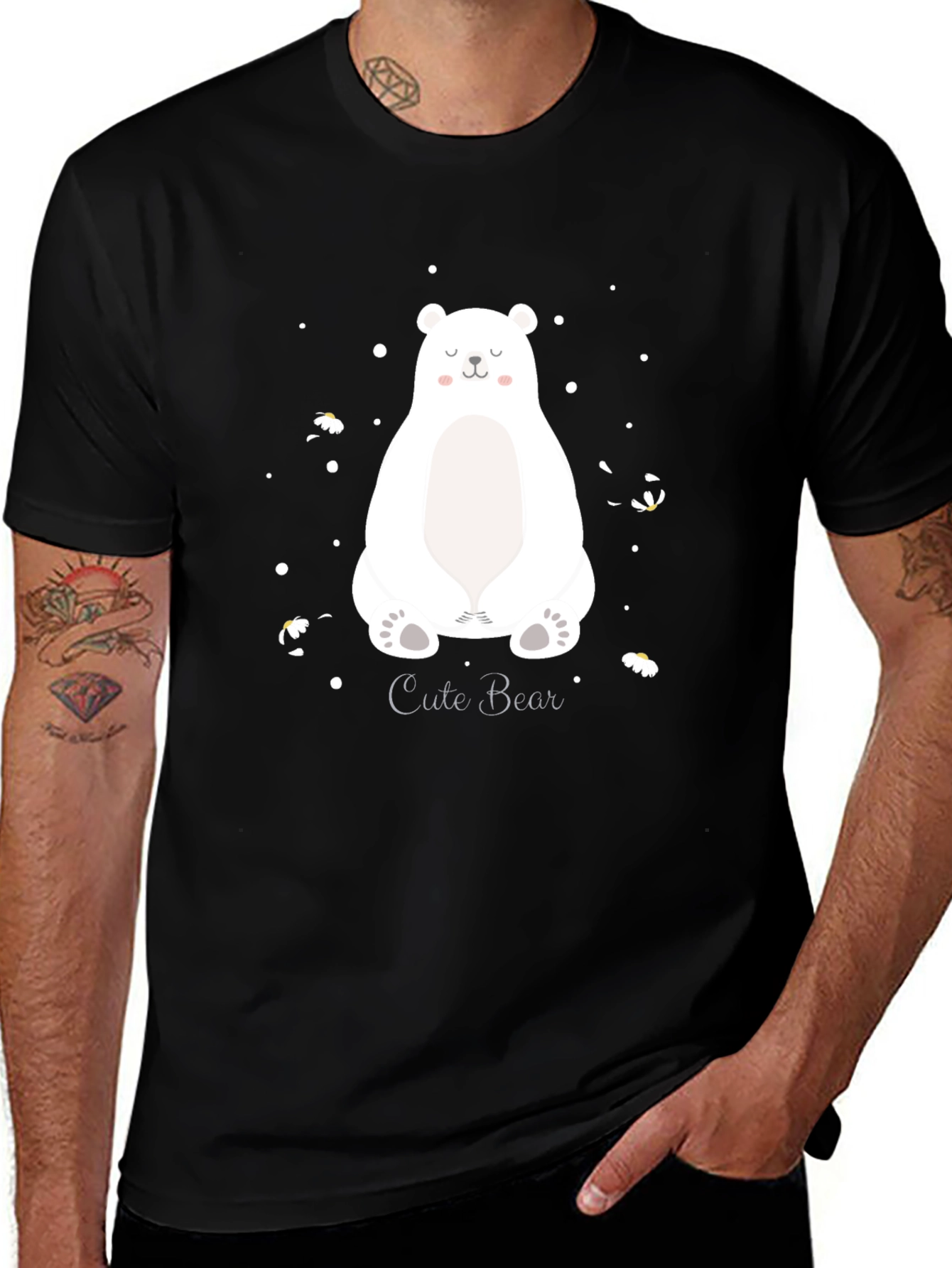 Variant 9 of Cute Bear Graphic Print Men's Black T-Shirt