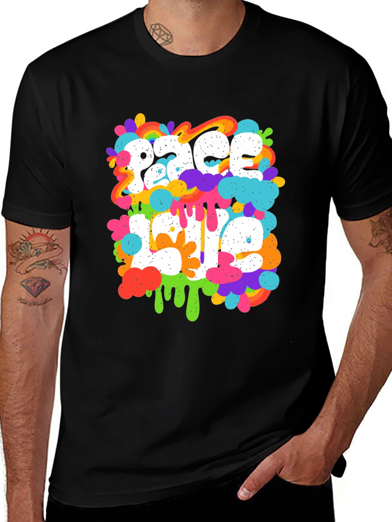 Variant 29 of Peace & Love Graphic Tee - Black Cotton Blend
