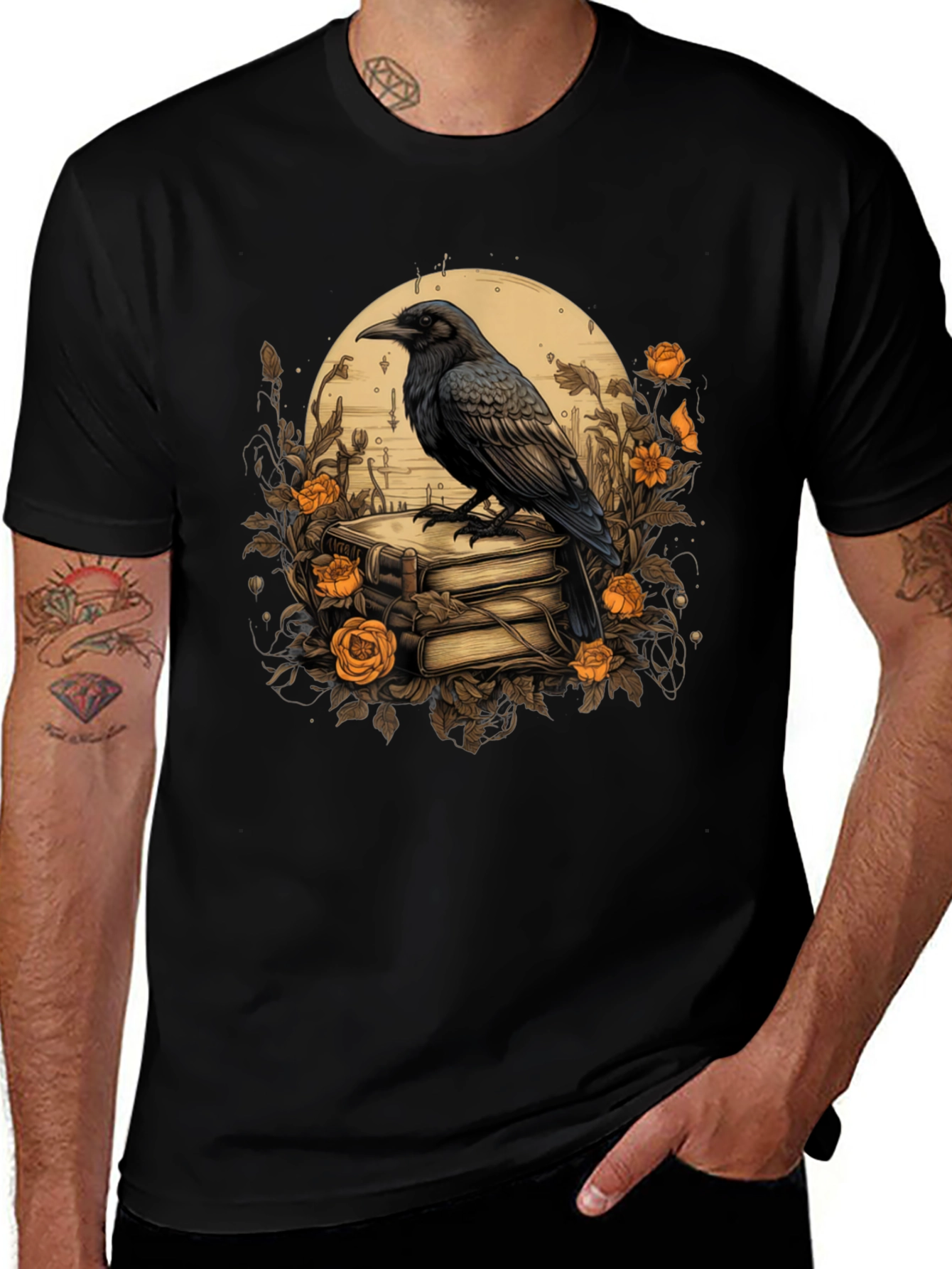 Variant 8 of Raven on Books Graphic Tee - Dark Academia Style
