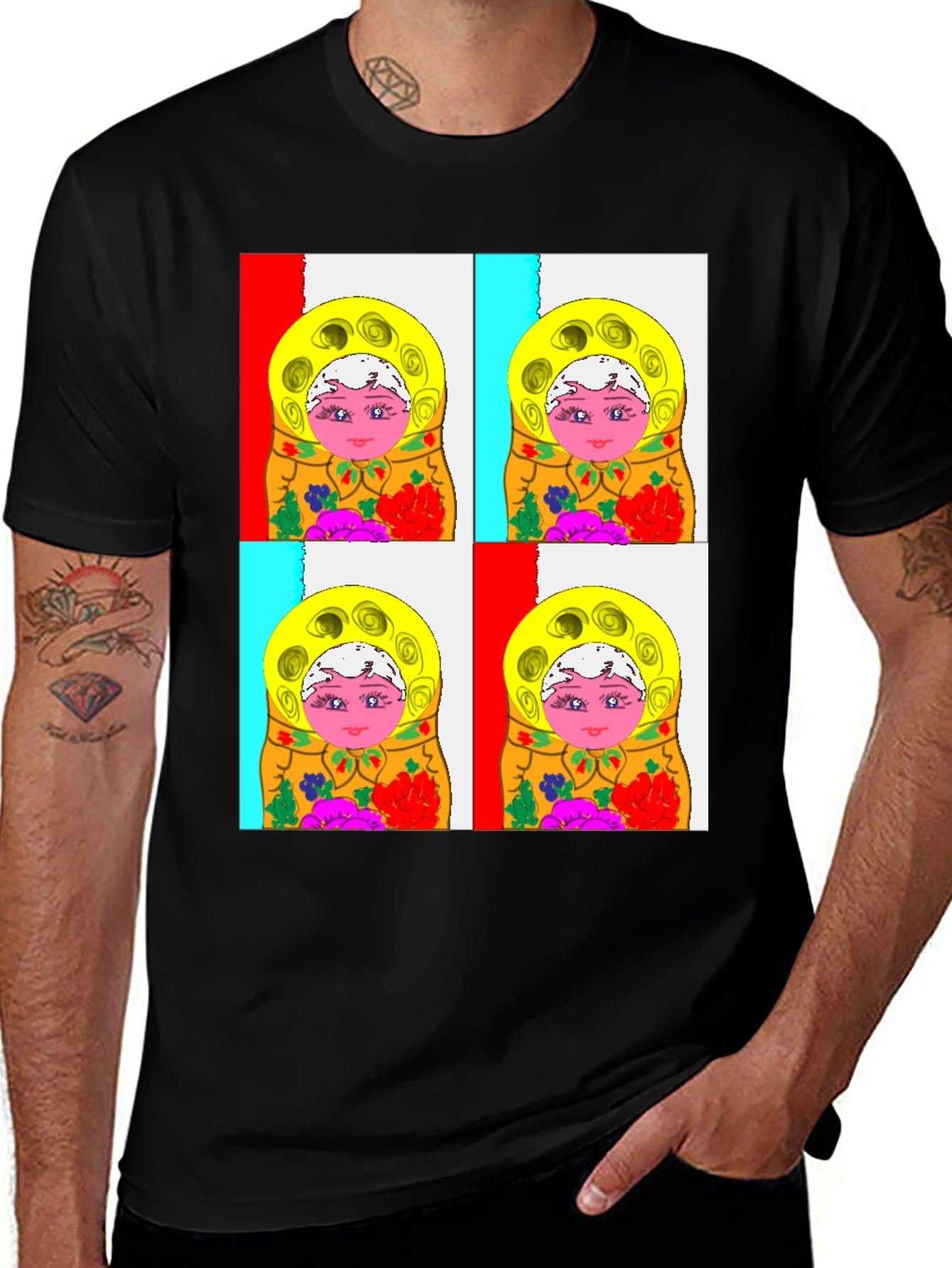 Matryoshka Doll Pattern Black T-Shirt