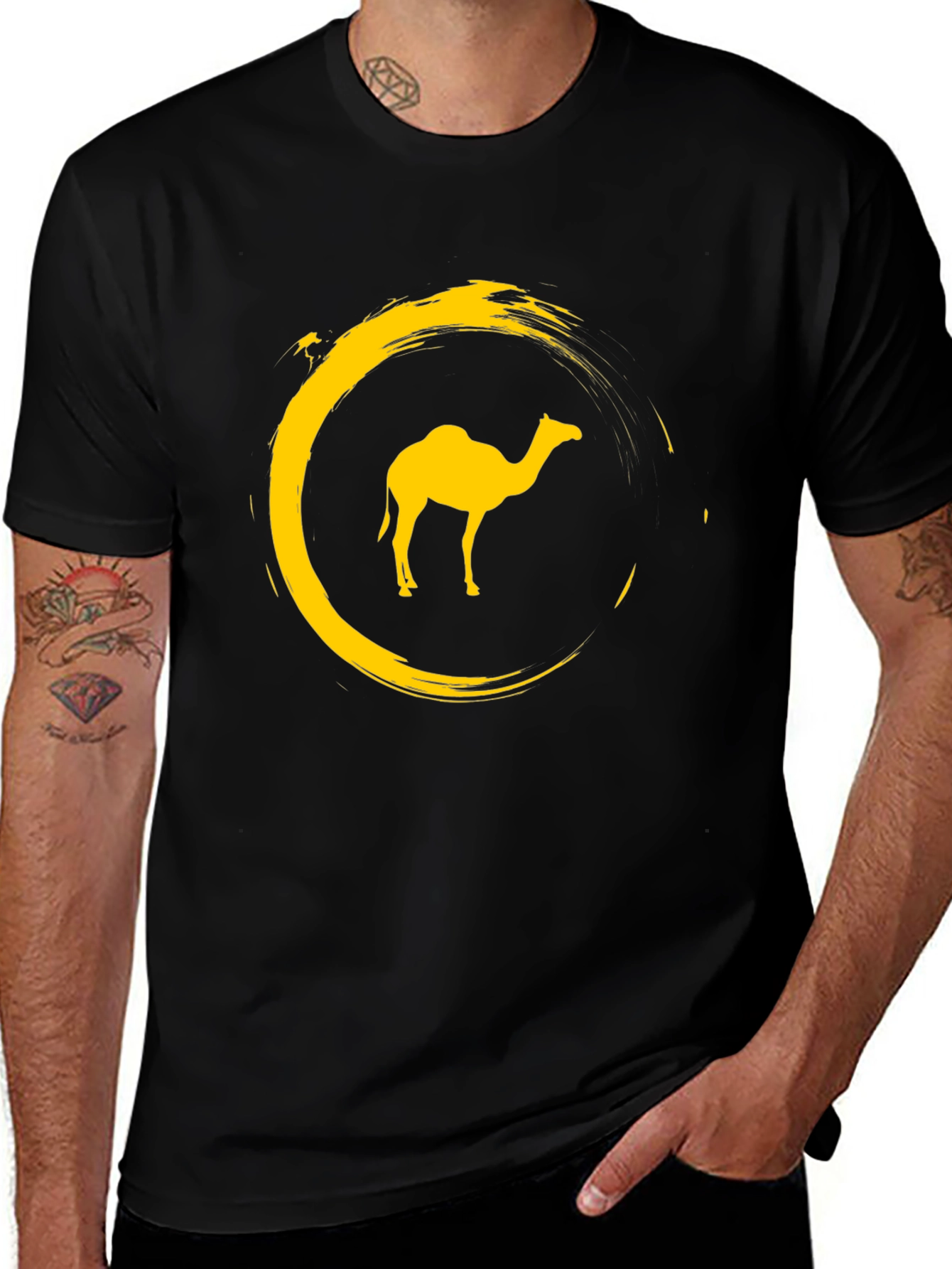 Variant 11 of Camel Circle Graphic T-Shirt - Stylish Black Cotton Tee
