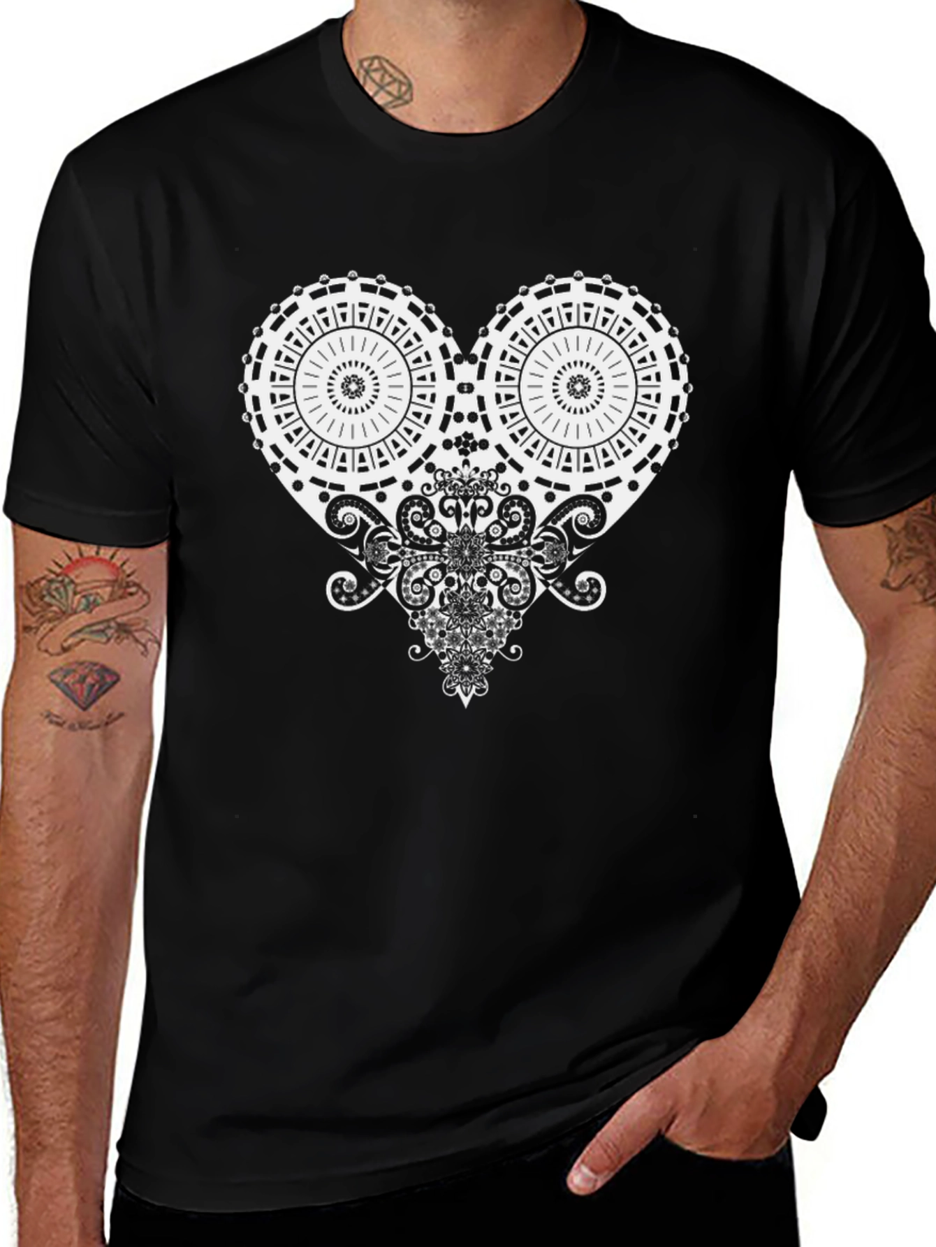 Variant 24 of Heart Mandala Graphic Tee - Black