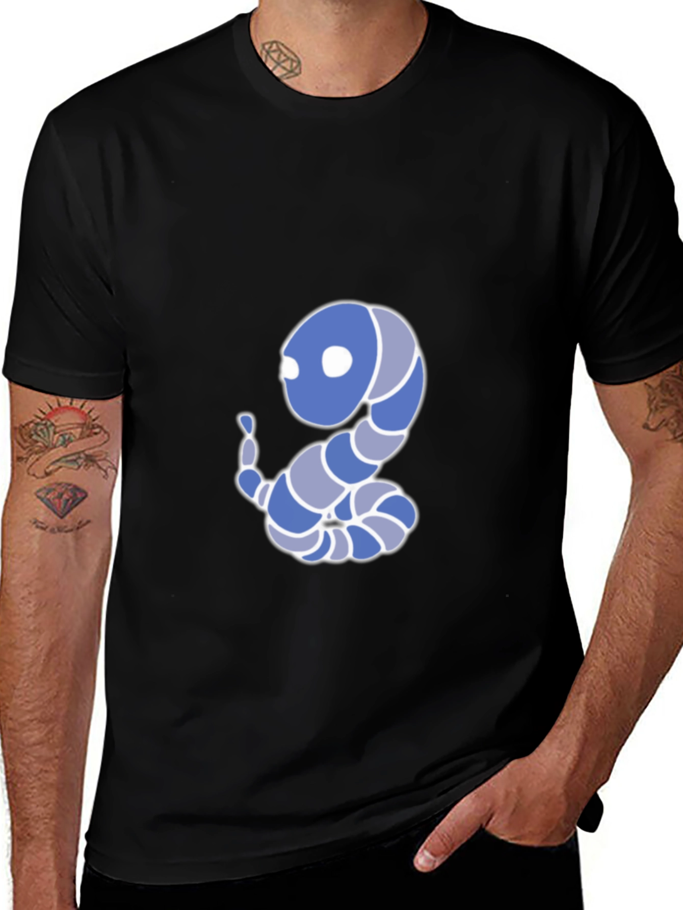 Cartoon Snake Graphic Tee - Black Cotton Blend T-Shirt