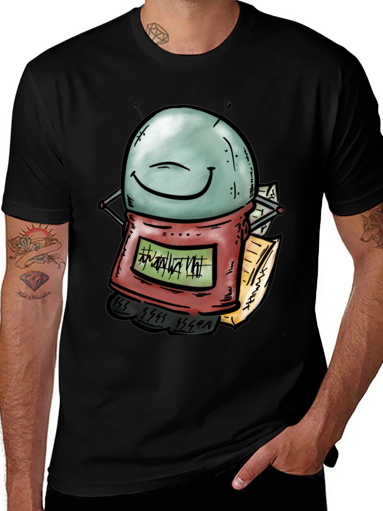 Variant 30 of Robot Graphic Print Black T-Shirt