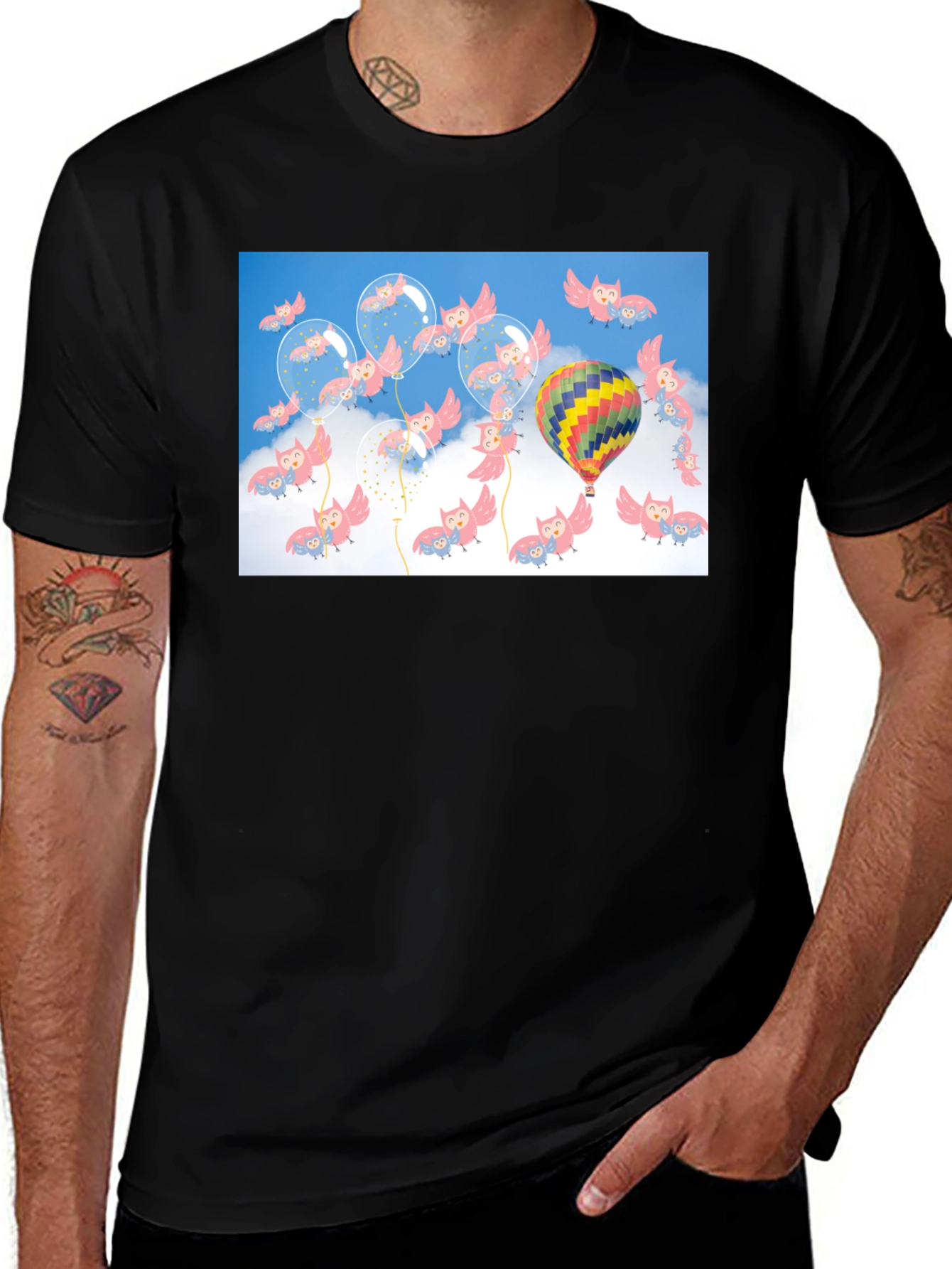 Variant 16 of Owl & Balloon Graphic T-Shirt - Unique Design