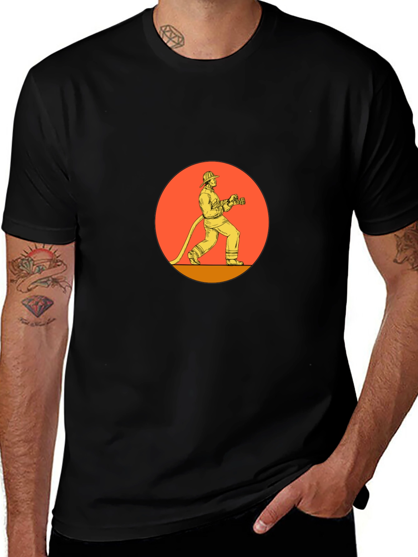 Variant 22 of Firefighter Graphic T-Shirt - Black Cotton Tee