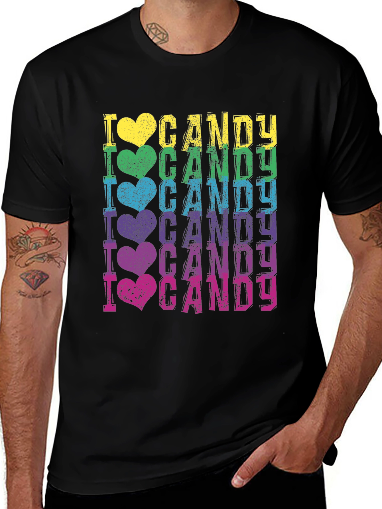 Black I Heart Candy Black T-Shirt - Rainbow Colors main image