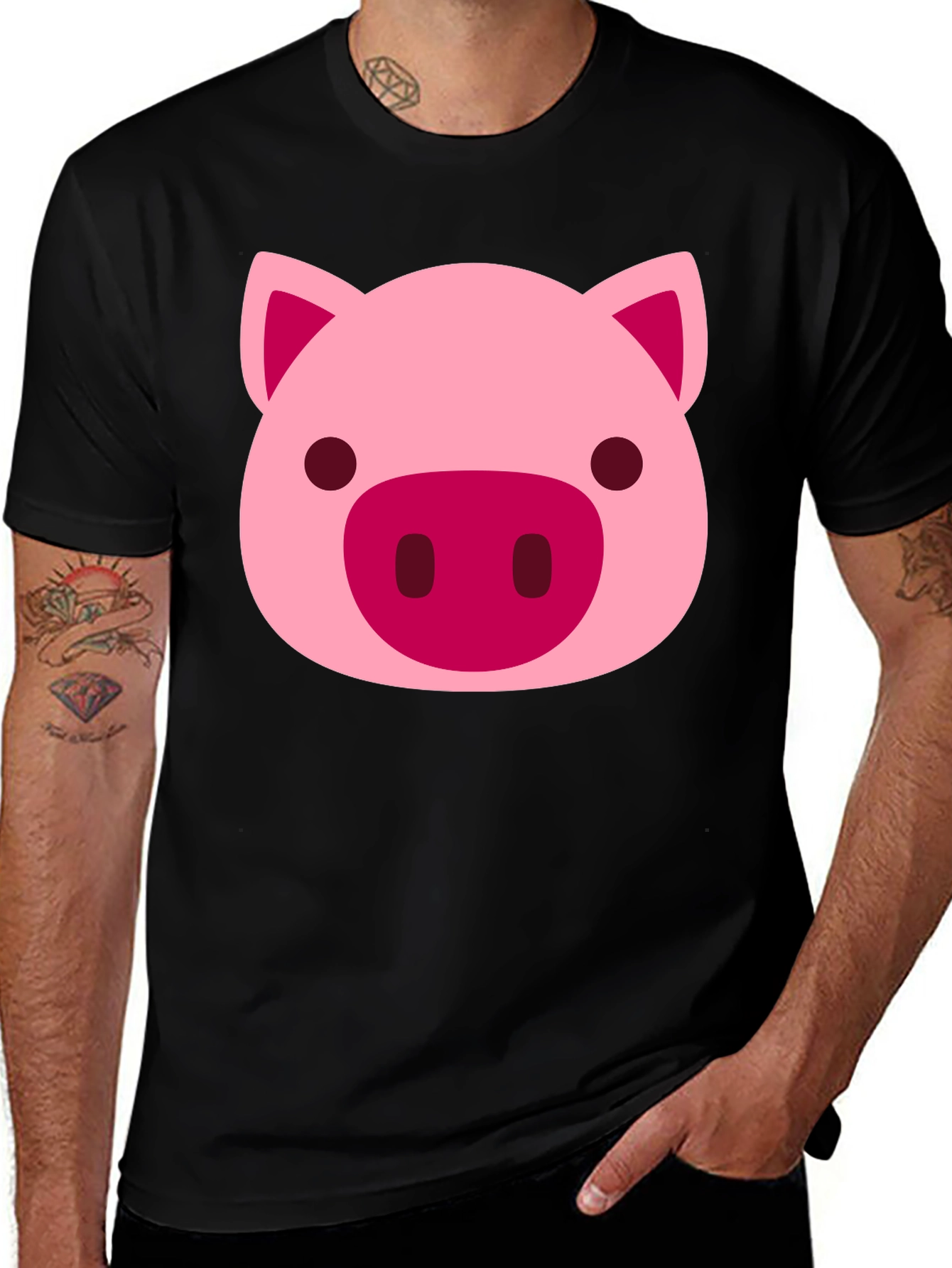 Variant 7 of Cute Pig Face Graphic Black T-Shirt