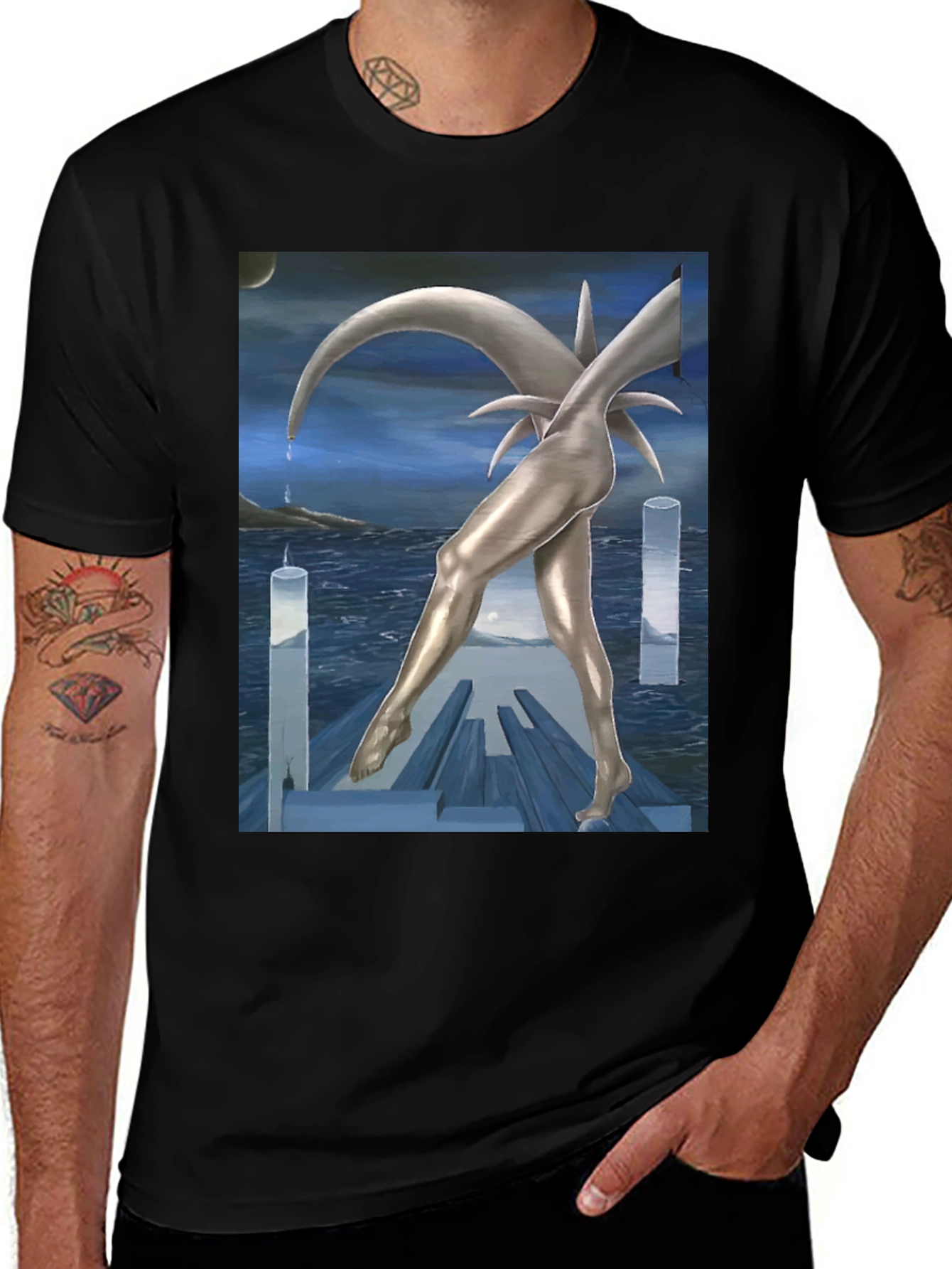 Variant 5 of Surreal Leg Art Black T-Shirt