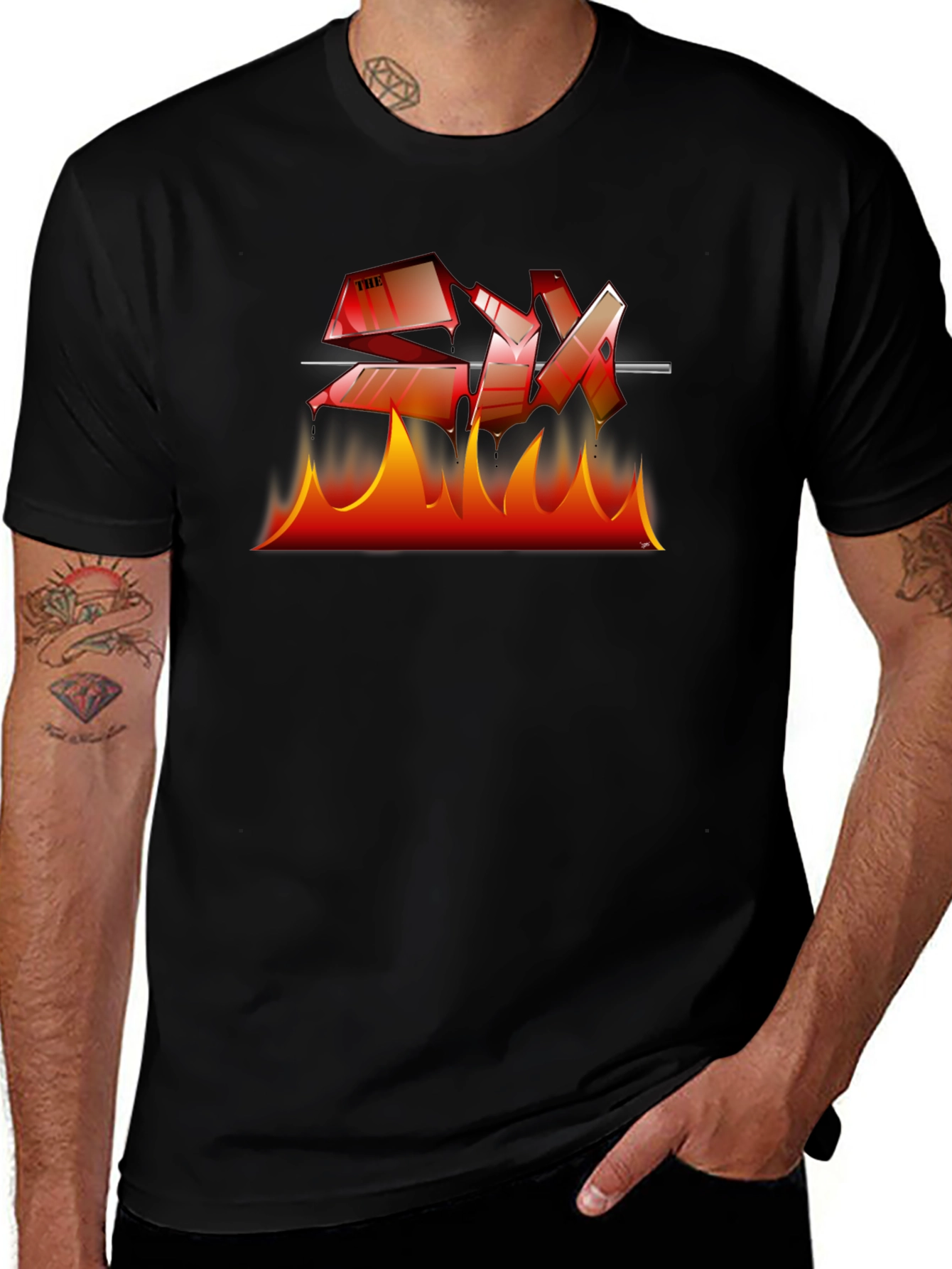 Variant 13 of Fiery Graphic Tee - Bold Design on Black Cotton Shirt