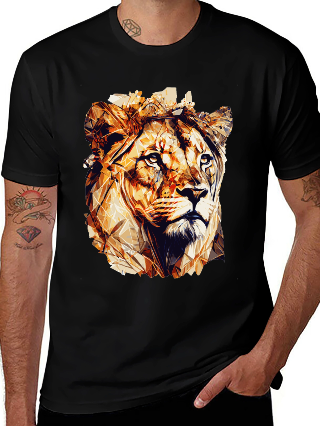 Variant 17 of Geometric Lion Graphic Black T-Shirt
