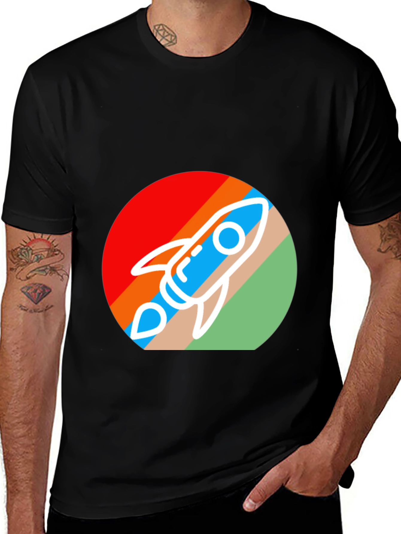 Variant 10 of Retro Rocket Graphic Tee - Black T-Shirt