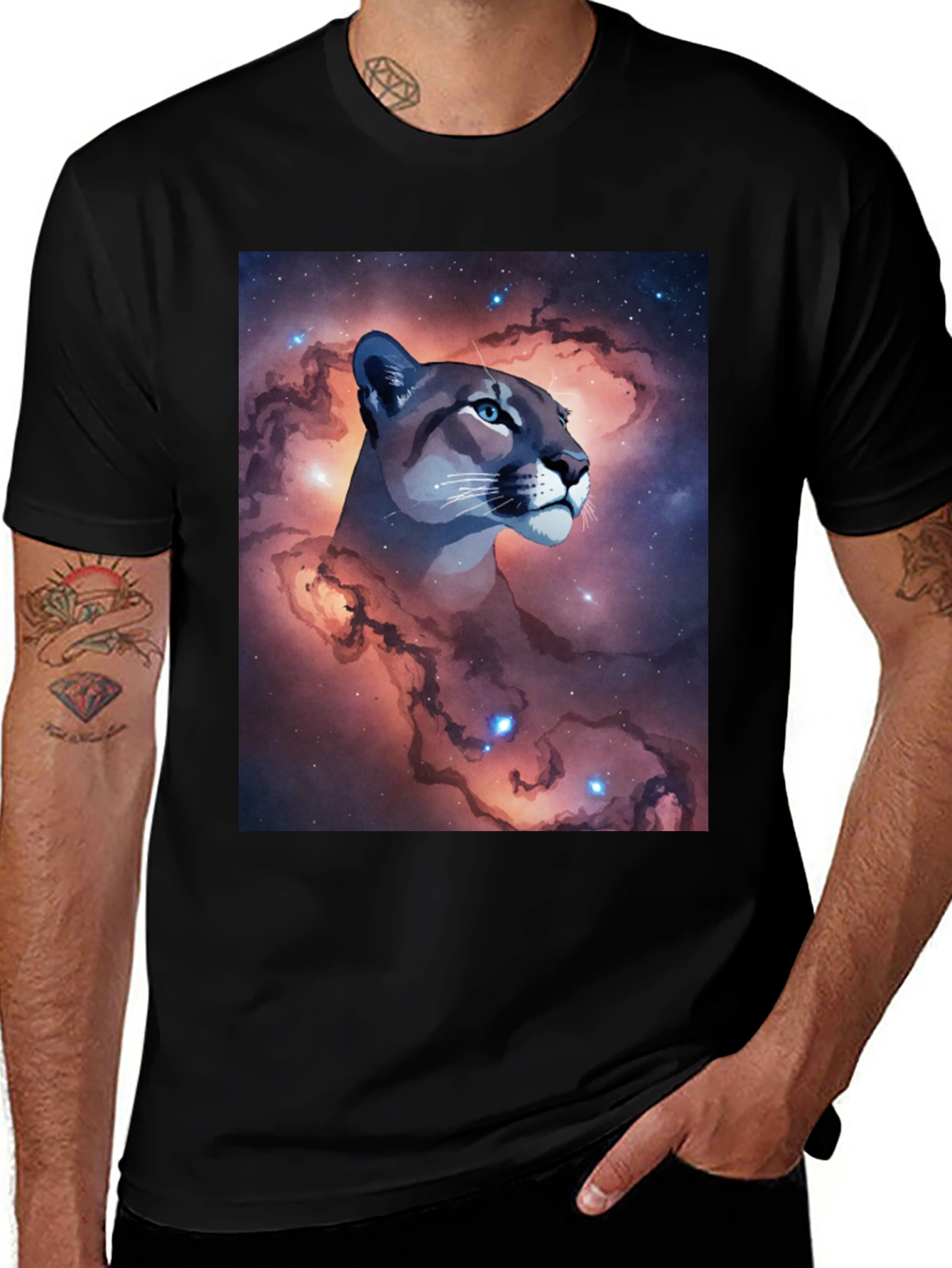 Variant 17 of Cosmic Cougar Graphic Tee - Stylish Black T-Shirt
