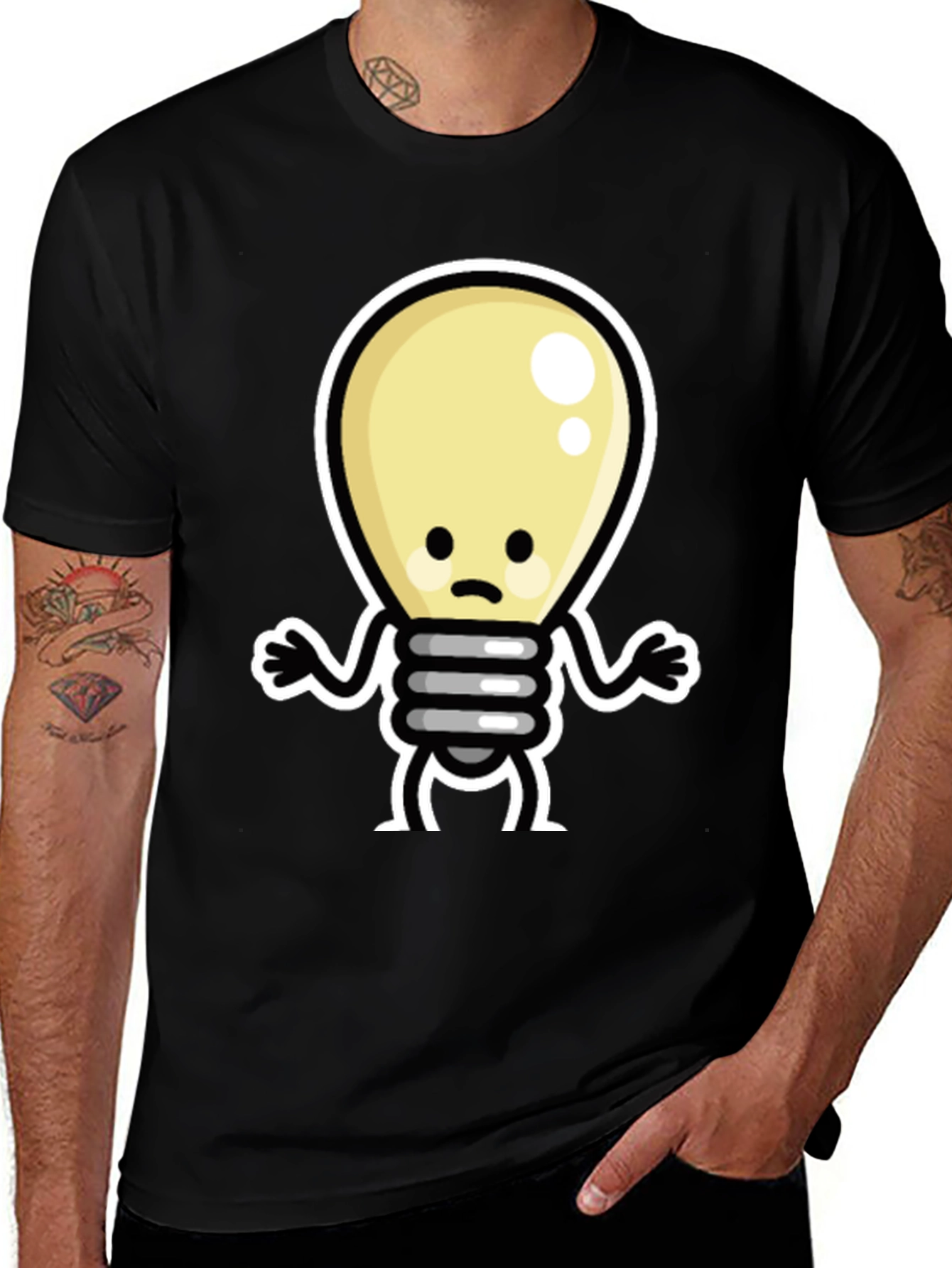 Sad Light Bulb Graphic Tee - Black Cotton T-Shirt