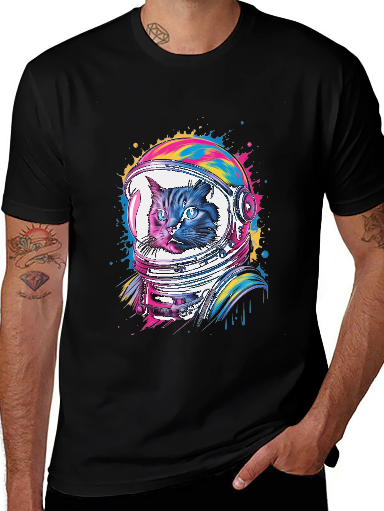 Black Cat Astronaut Graphic Tee - Unisex Black T-Shirt main image