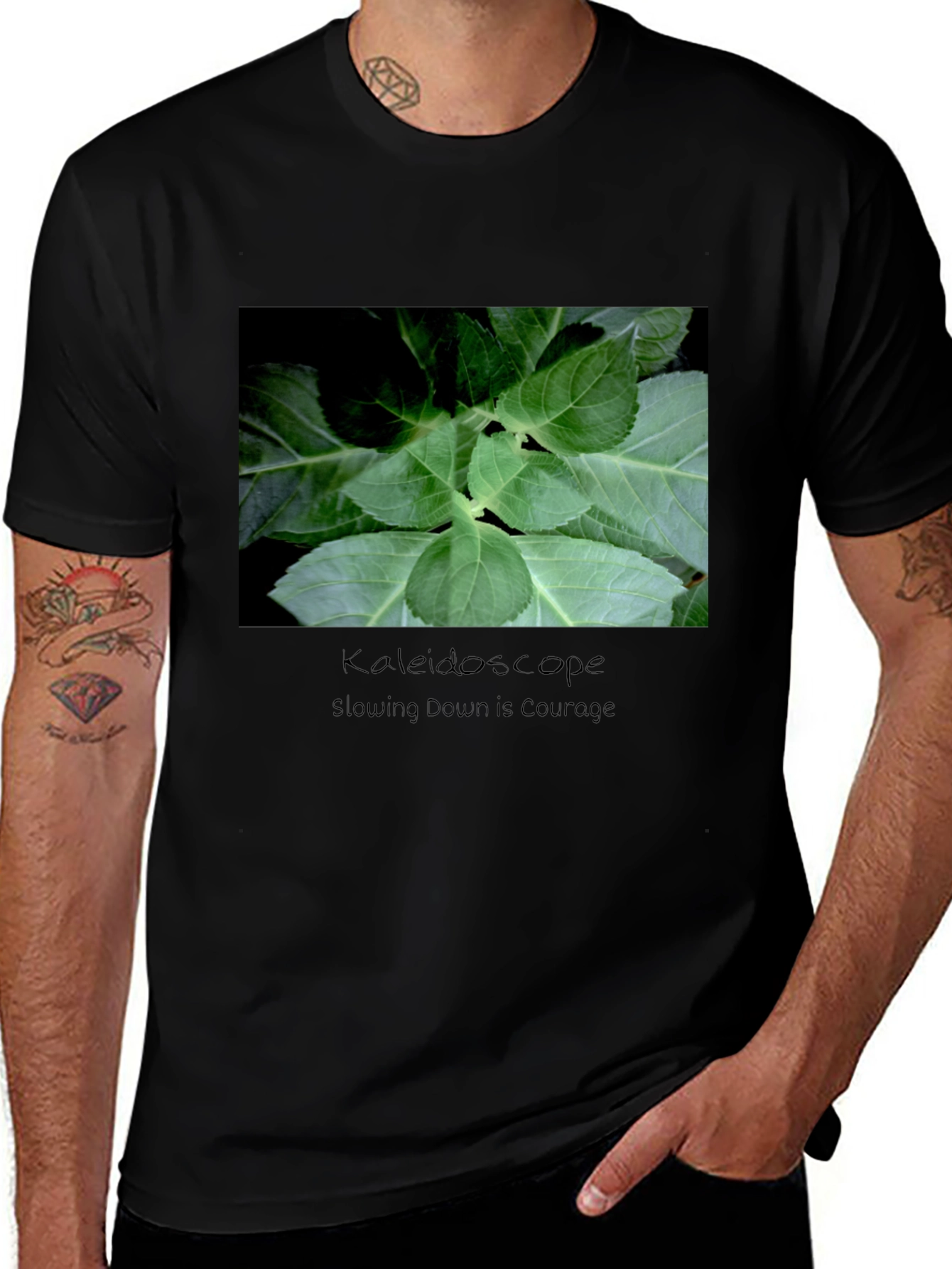 Variant 7 of Kaleidoscope Leaf Print Black T-Shirt