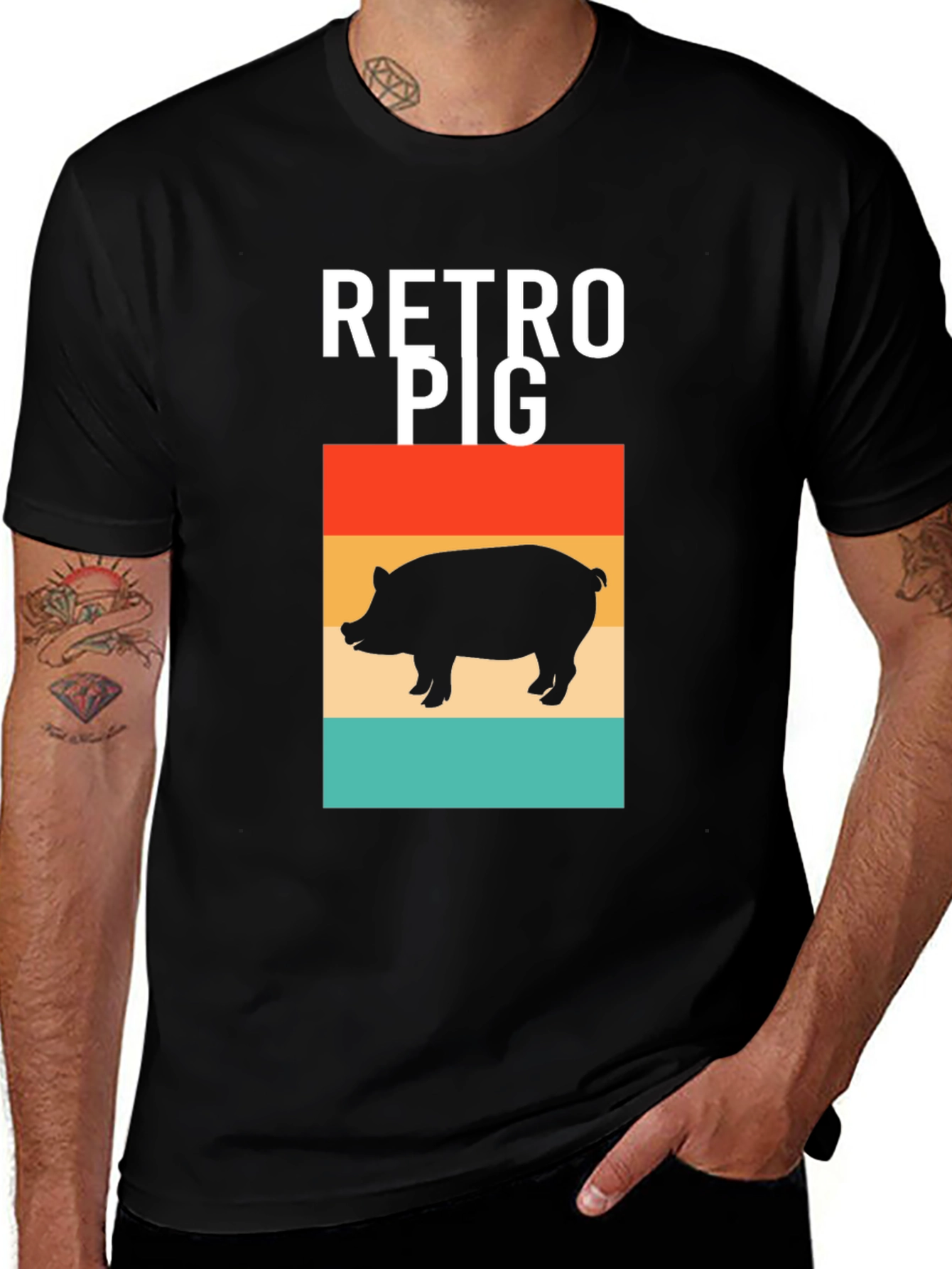 Variant 10 of Retro Pig T-Shirt - Black Graphic Tee