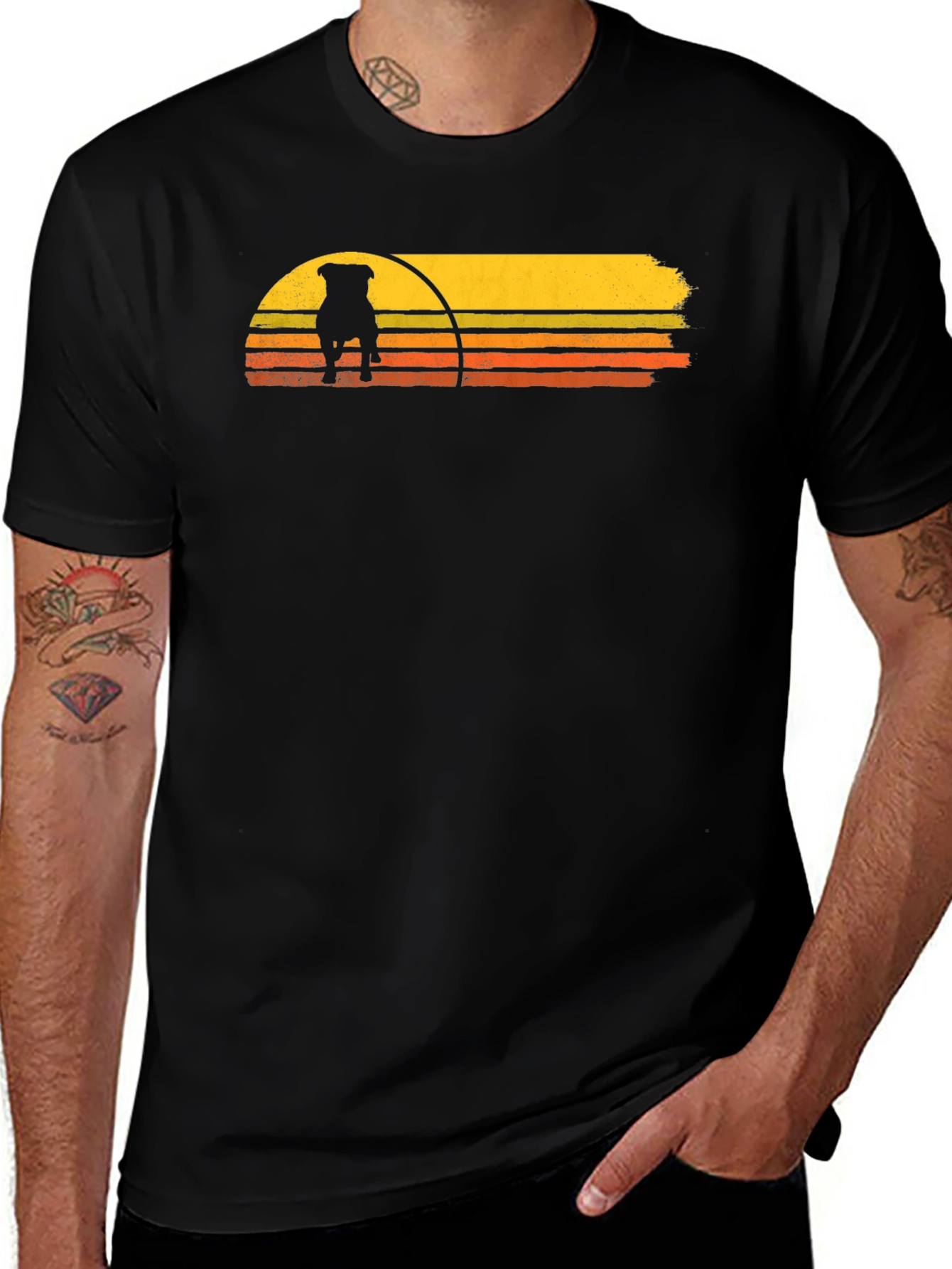 Variant 5 of Retro Dog Sunset Graphic Tee - Black