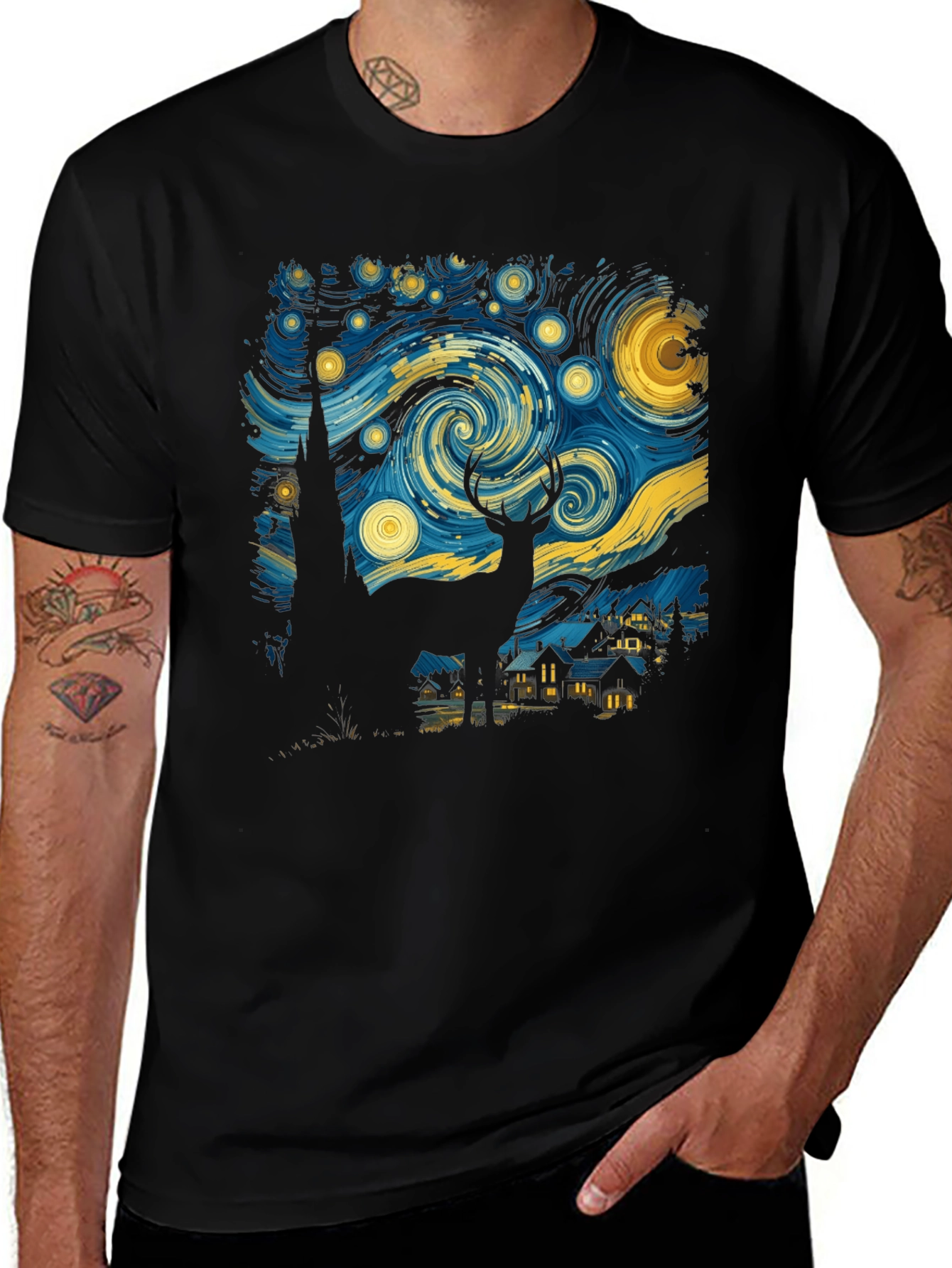 Variant 2 of Starry Night Deer Graphic T-Shirt